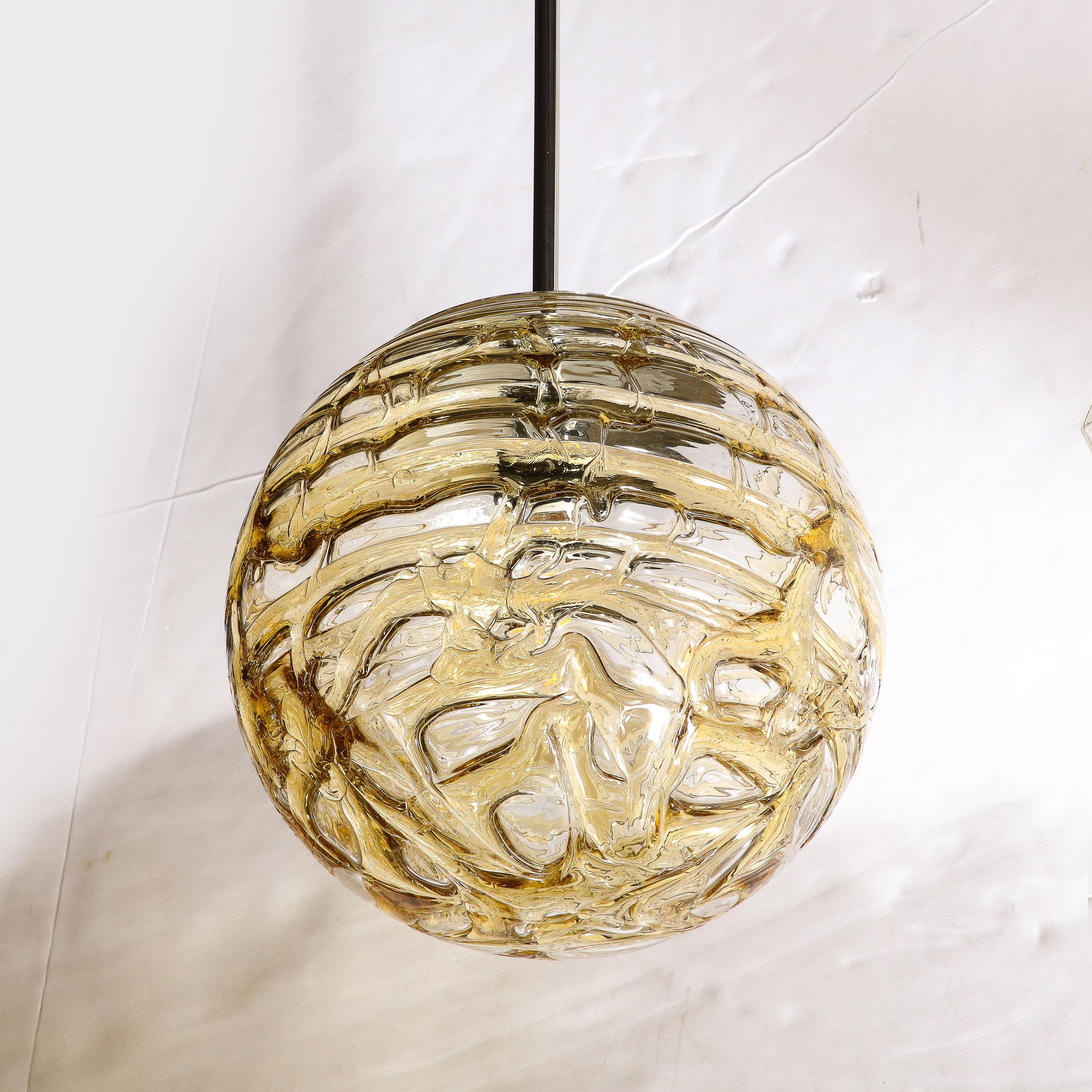 Mid-Century Modernist Smoked Amber Molten Banded Murano Glass Pendant Chandelier For Sale 4