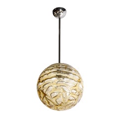 Mid-Century Modernist Smoked Amber Molten Banded Murano Glass Pendant Chandelier