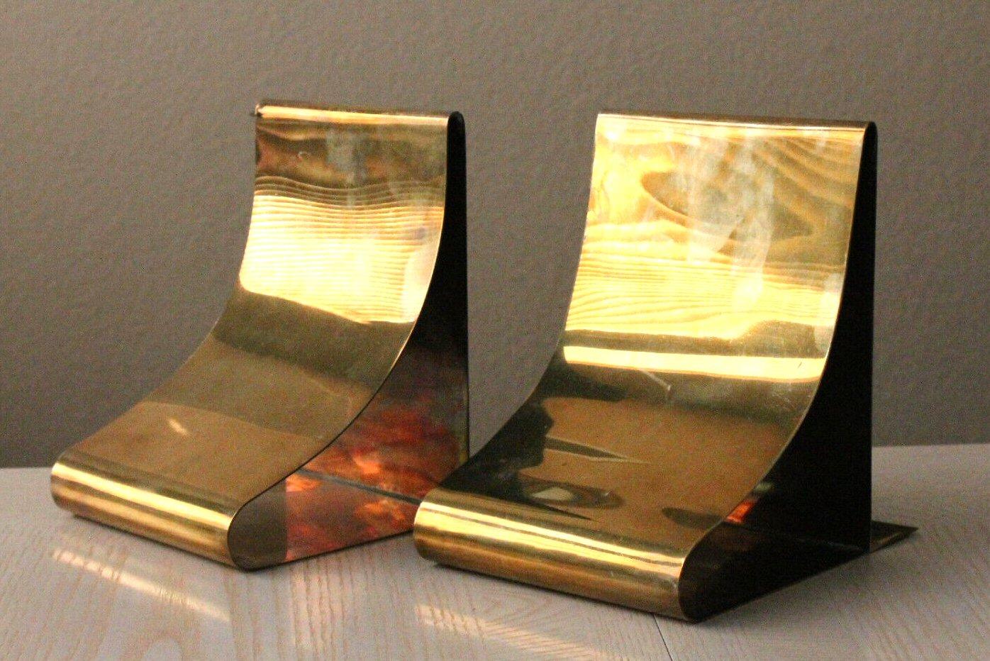 Mid Century Modernist Solid Brass Bookends. Sleek Timeless Decor Ben Seibel In Good Condition For Sale In Peoria, AZ