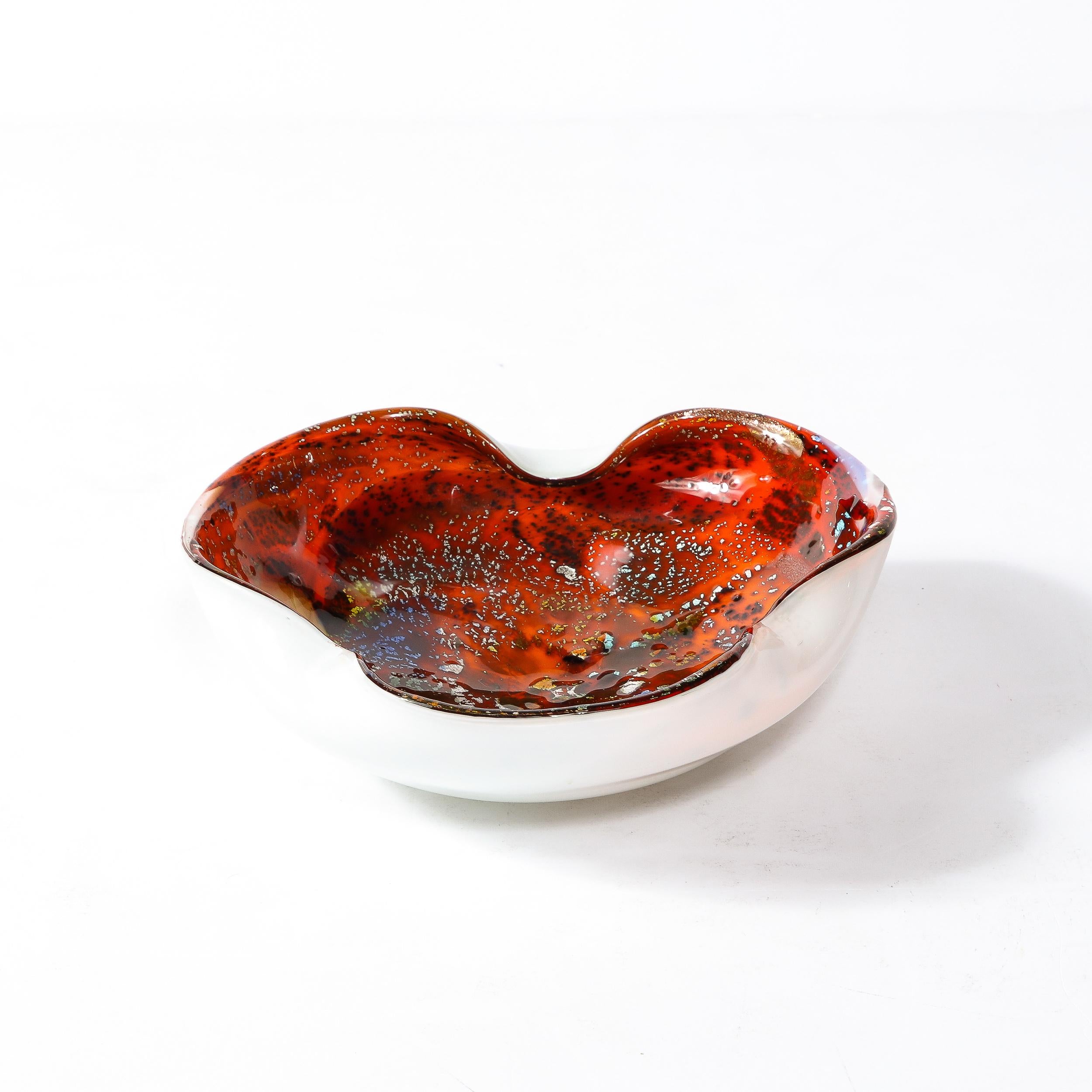 Mid-20th Century Mid-Century Modernist Speckled Murano Glass Dish w/ Multicolor Central Motif  For Sale