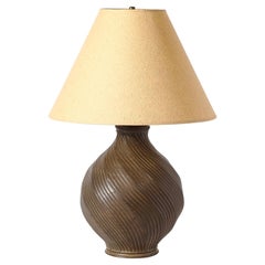 Mid-Century Modernist Spiral Grooved Table Lamp in Burnt Umber Ceramic