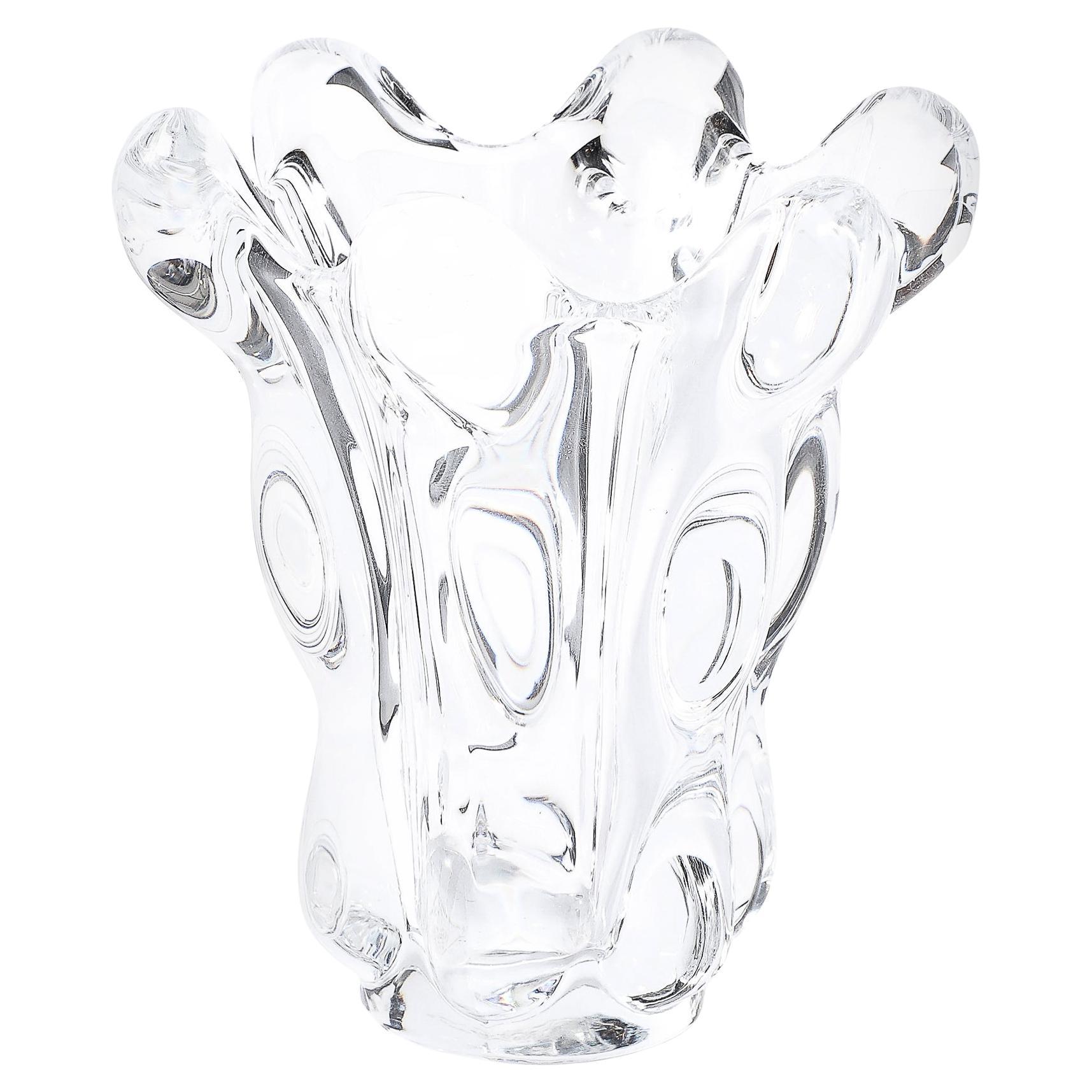 Mid-Century Modernist Splash Form Crystal Vase signed Art Vannes For Sale
