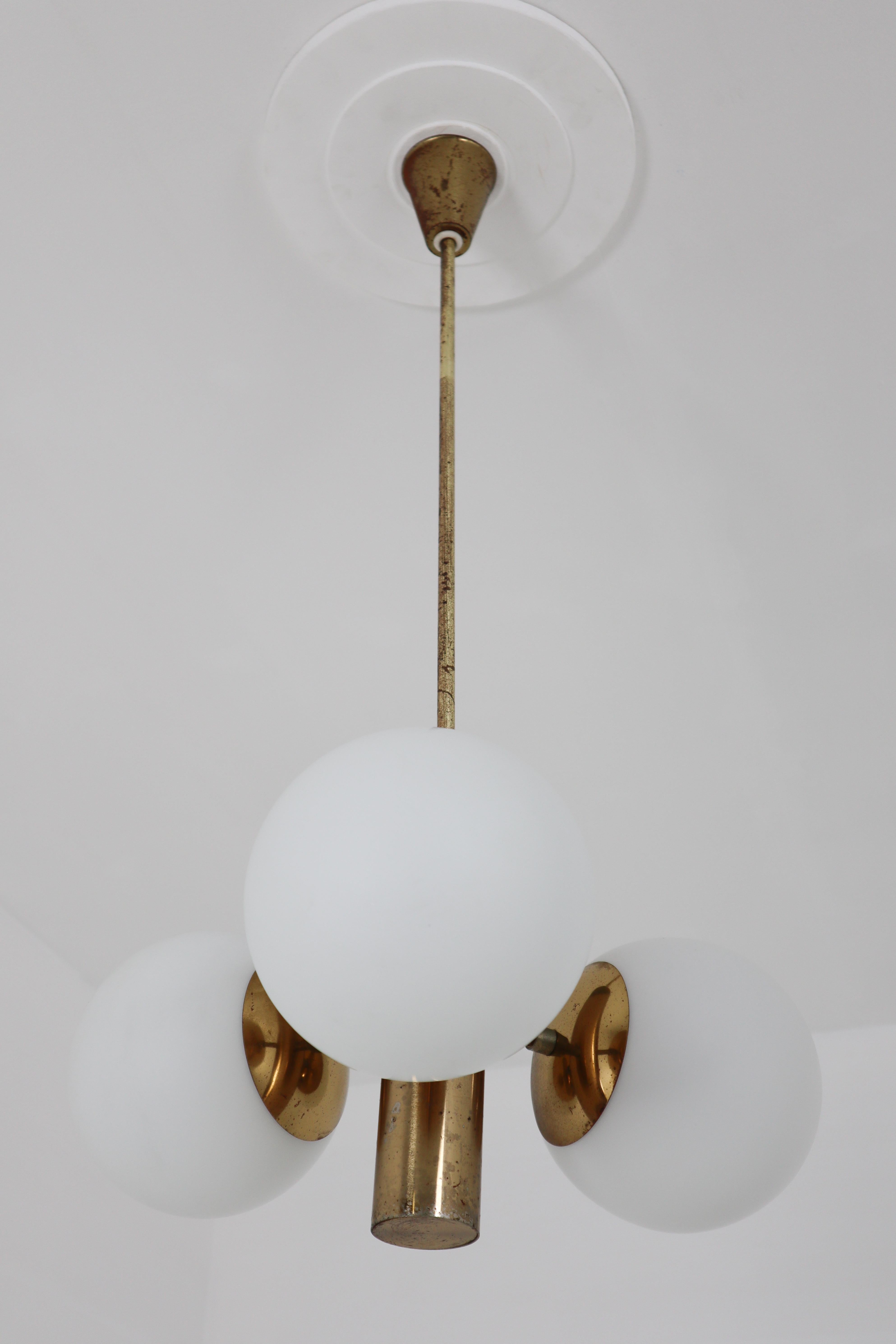 German Mid-Century Modernist Sputnik Chandelier with Three Handblown Glass Globes