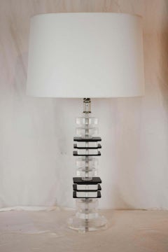 Mid-Century Modernist Stacked Black and Clear Lucite Lamp