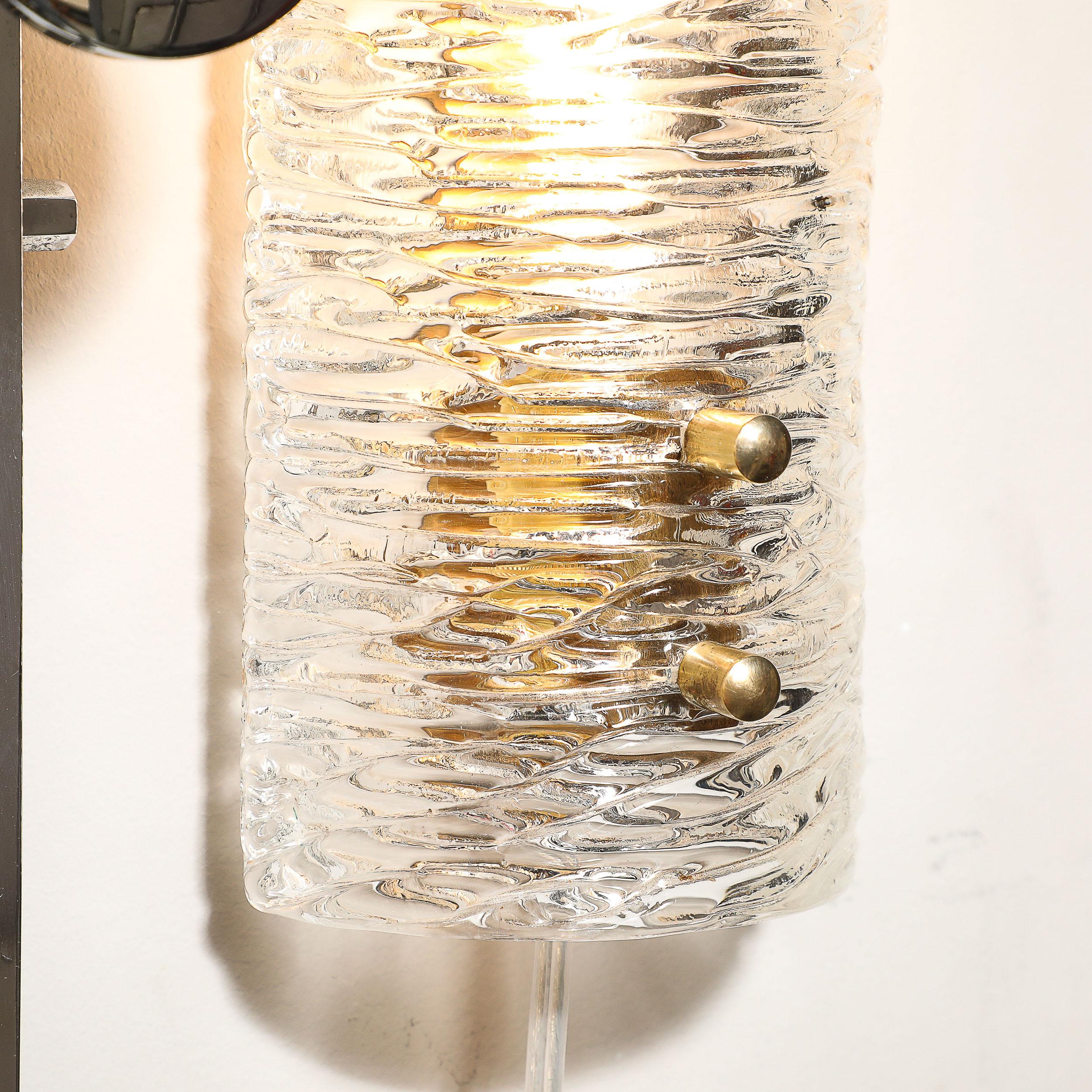 Apliques de cristal estriado modernistas de mediados de siglo con accesorios de latón de Carl Fagerlund en venta 3