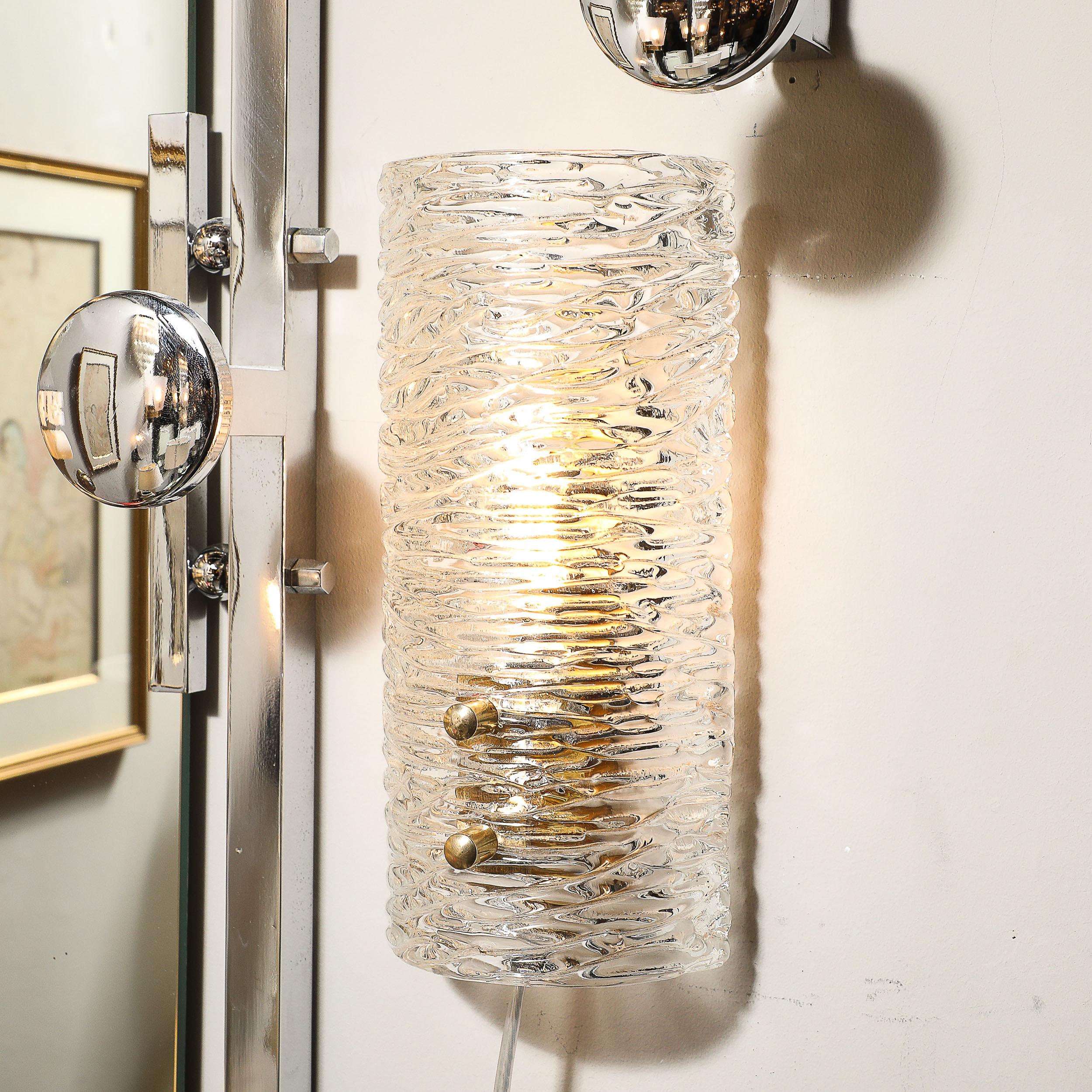 Apliques de cristal estriado modernistas de mediados de siglo con accesorios de latón de Carl Fagerlund en Excelente estado para la venta en New York, NY