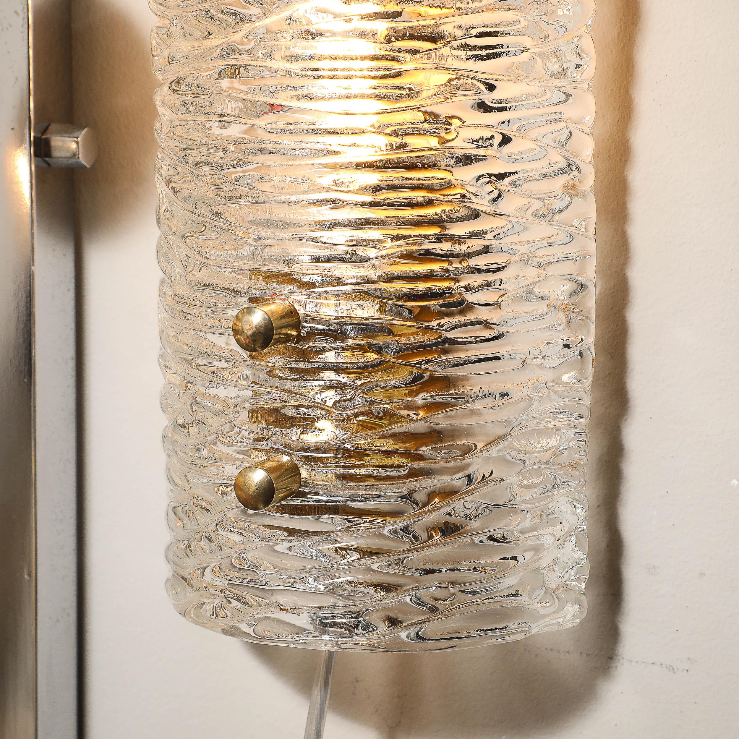 Apliques de cristal estriado modernistas de mediados de siglo con accesorios de latón de Carl Fagerlund mediados del siglo XX en venta