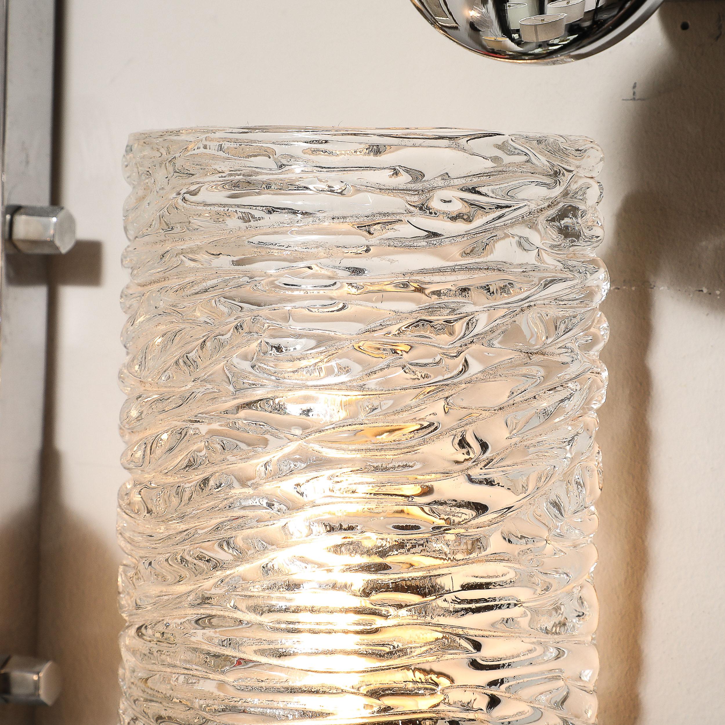 Apliques de cristal estriado modernistas de mediados de siglo con accesorios de latón de Carl Fagerlund Latón en venta