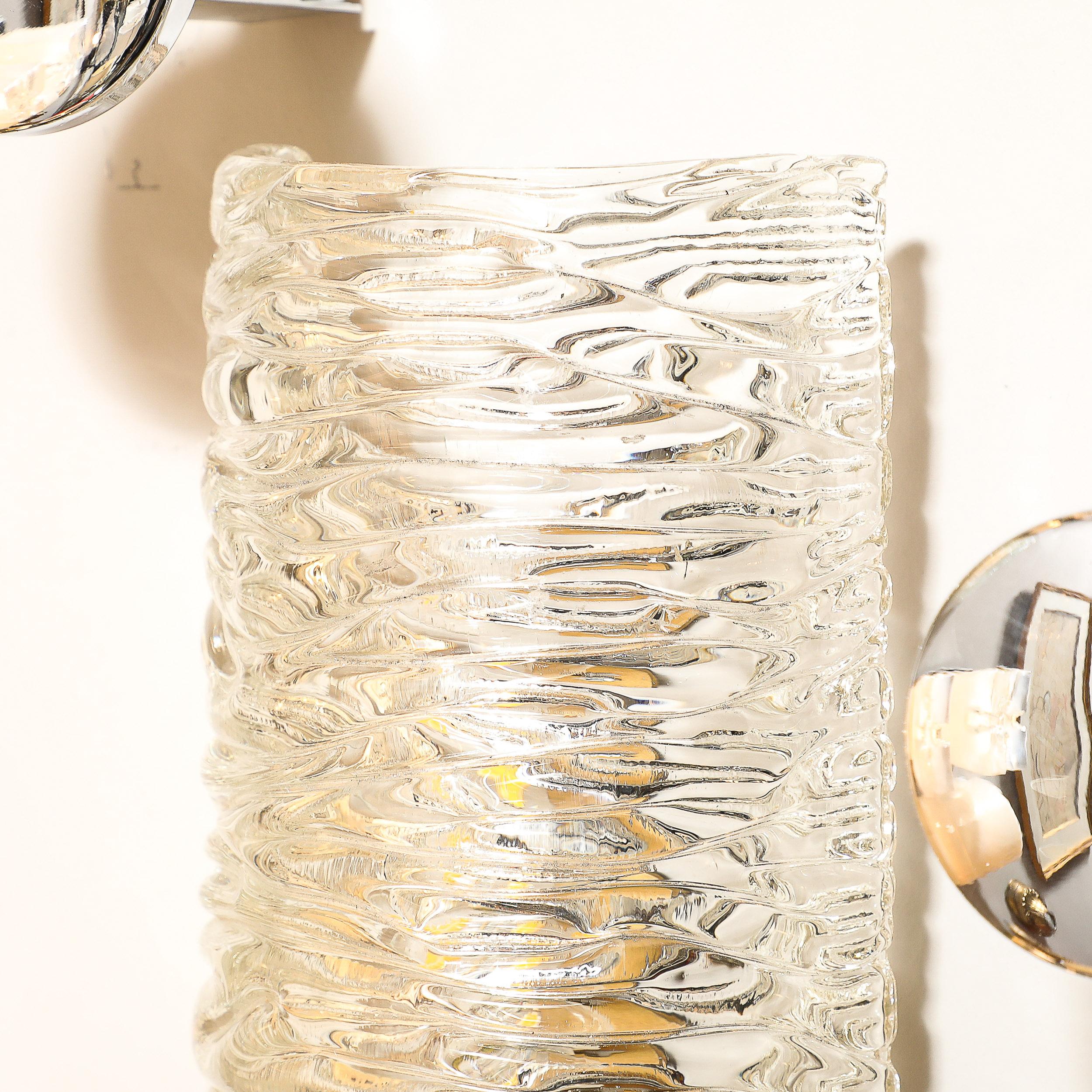 Apliques de cristal estriado modernistas de mediados de siglo con accesorios de latón de Carl Fagerlund en venta 2