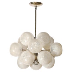 Mid-Century Modernist Striated Globe 
Antique Nickel Fitting Sputnik Chandelier