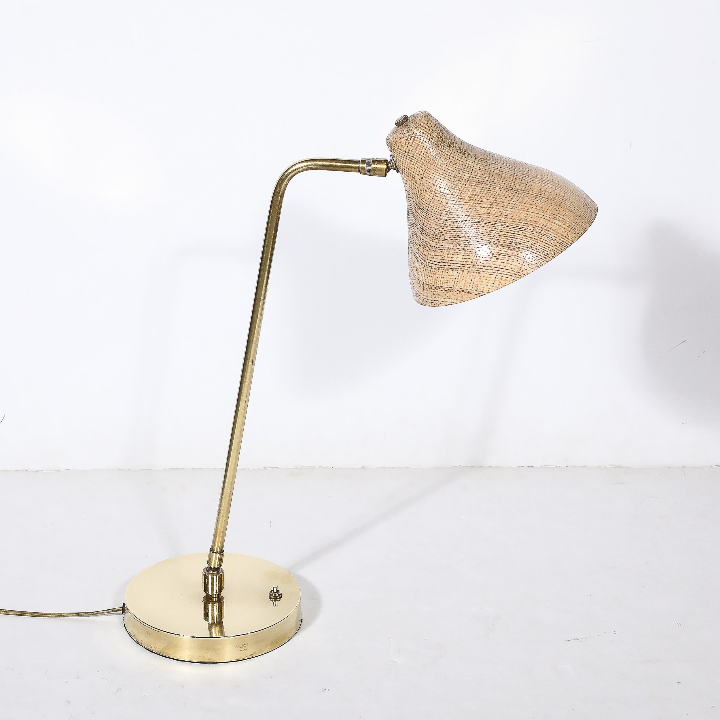 Mid-Century Modernist Striated Resin Shade Articulating Table Lamp w/ Brass Base For Sale 5
