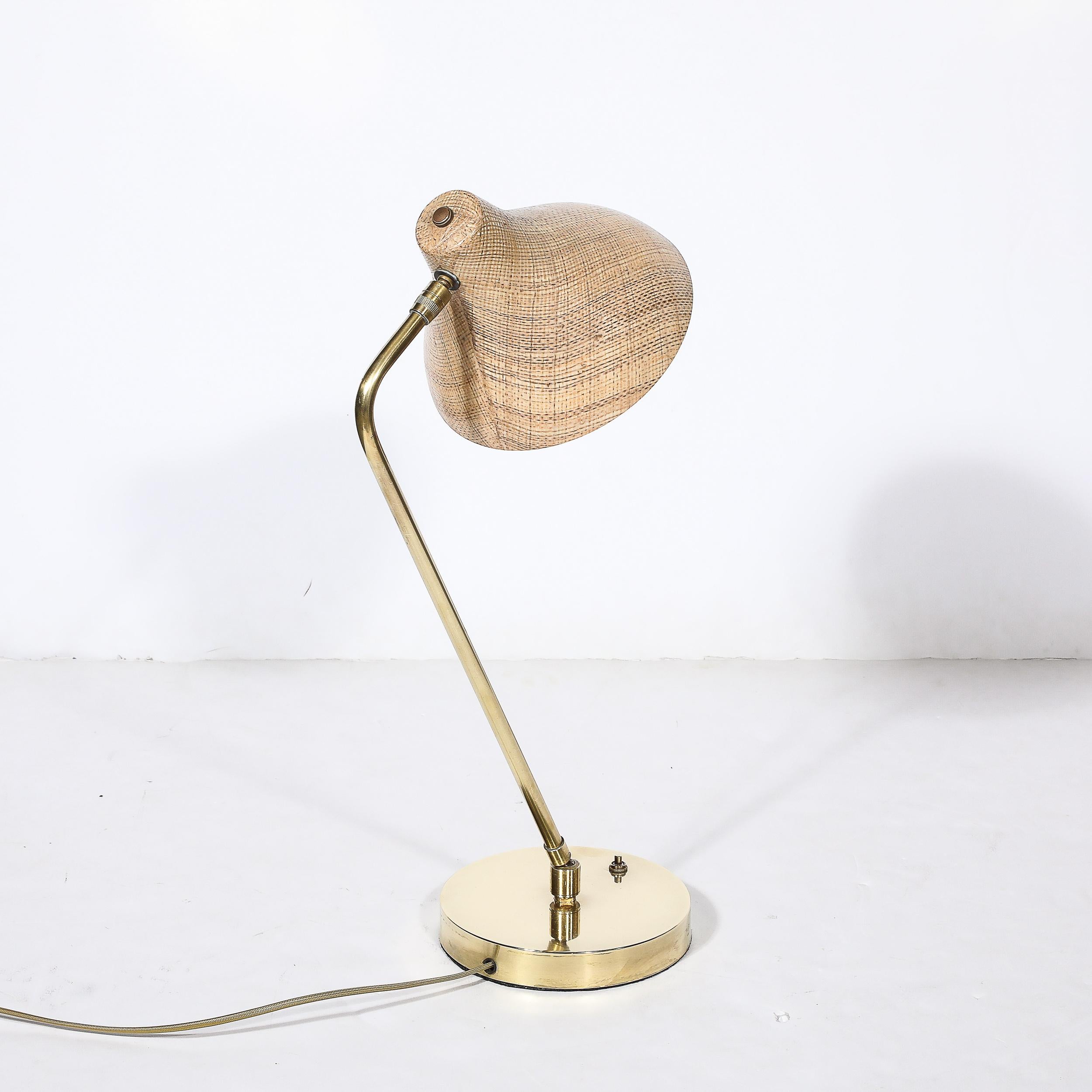 Mid-Century Modernist Striated Resin Shade Articulating Table Lamp w/ Brass Base For Sale 6