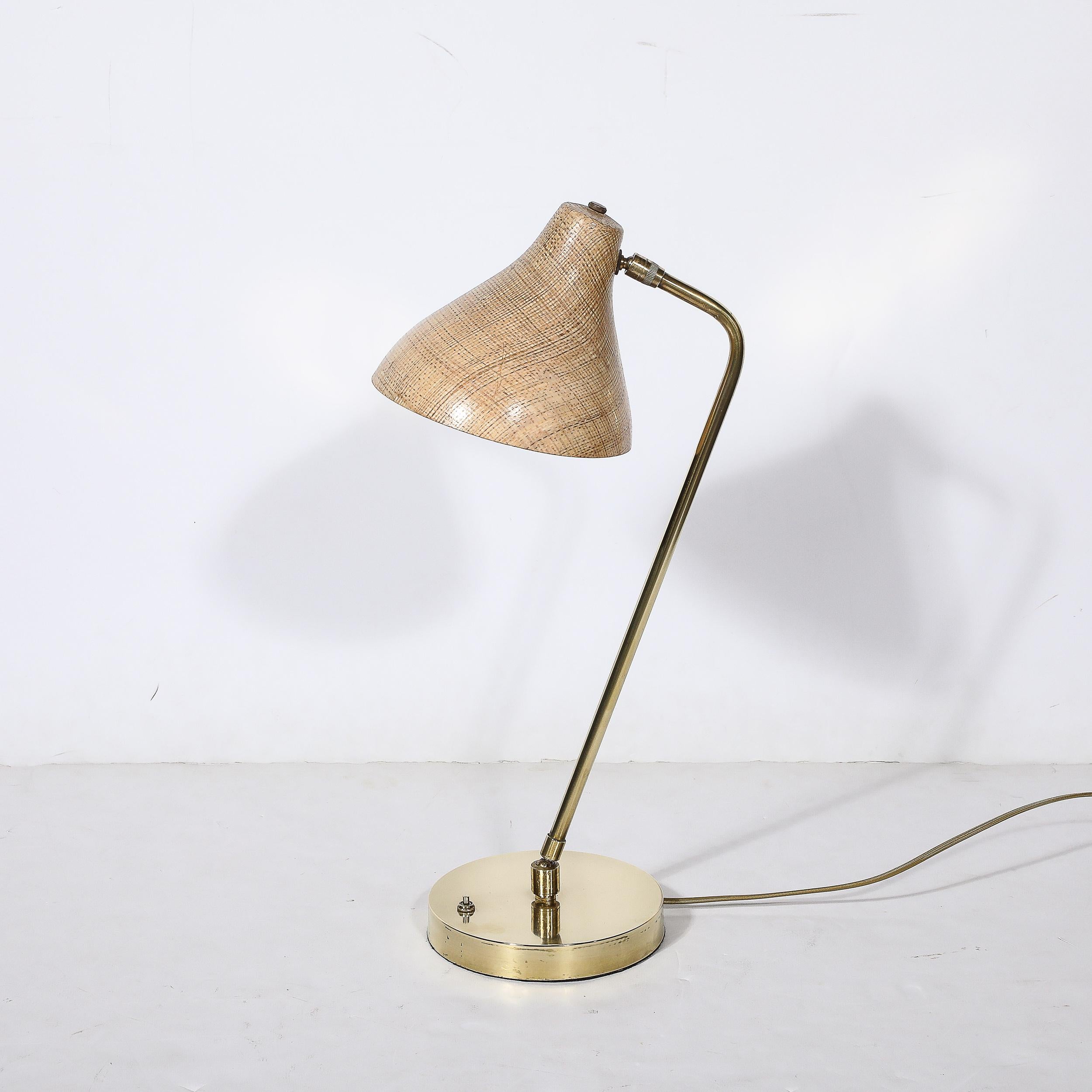 American Mid-Century Modernist Striated Resin Shade Articulating Table Lamp w/ Brass Base For Sale