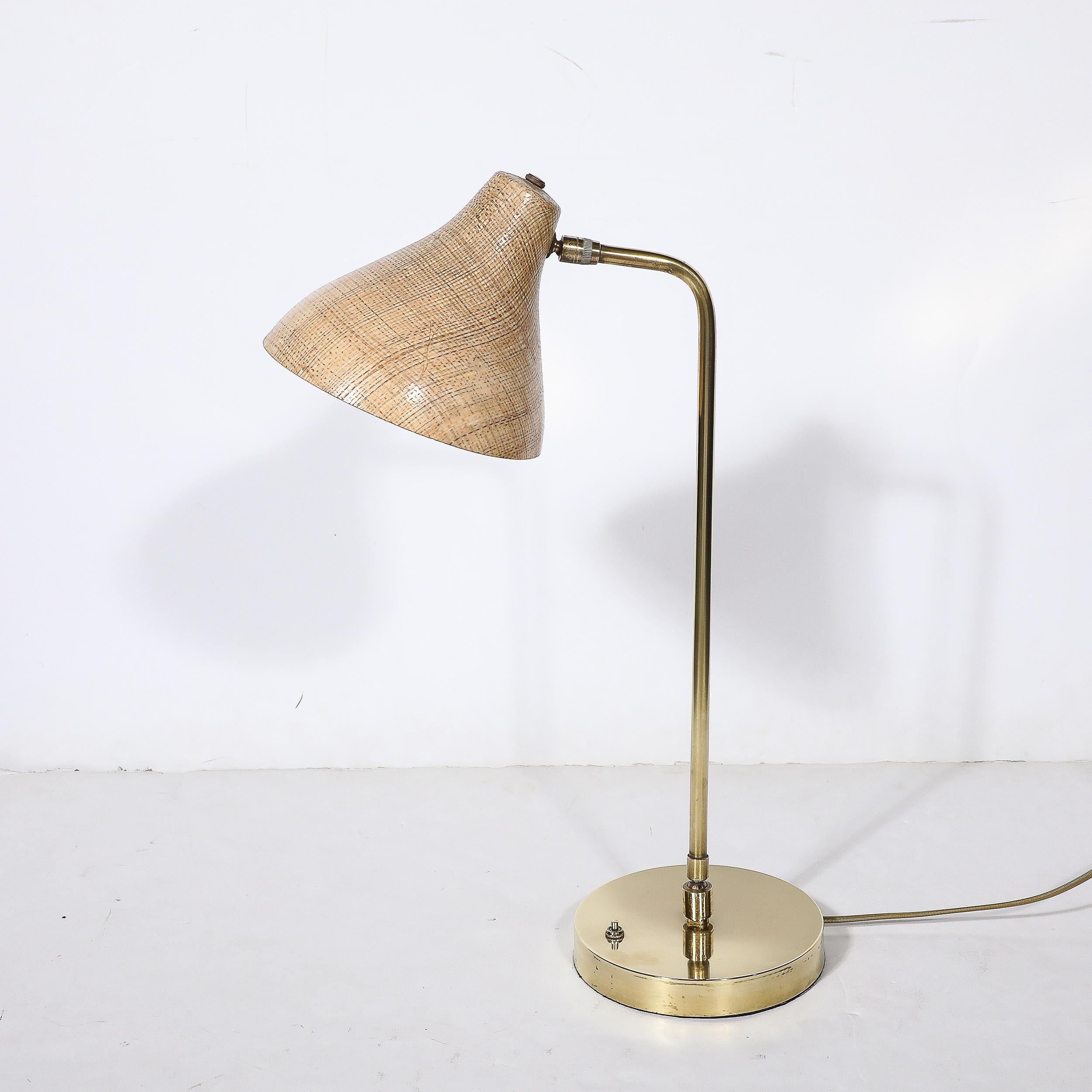Mid-20th Century Mid-Century Modernist Striated Resin Shade Articulating Table Lamp w/ Brass Base For Sale