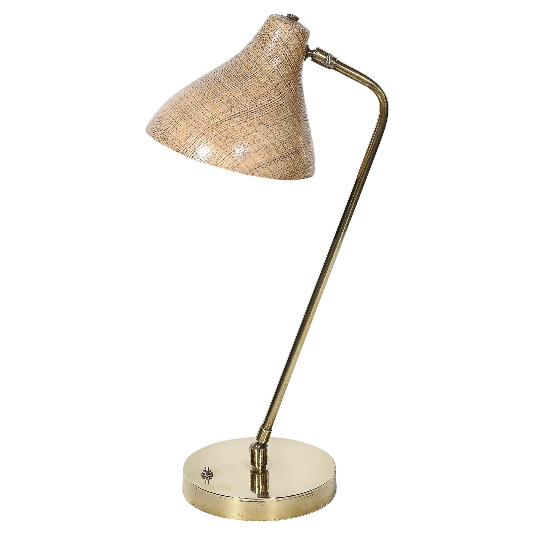 Mid-Century Modernist Striated Resin Shade Articulating Table Lamp w/ Brass Base For Sale