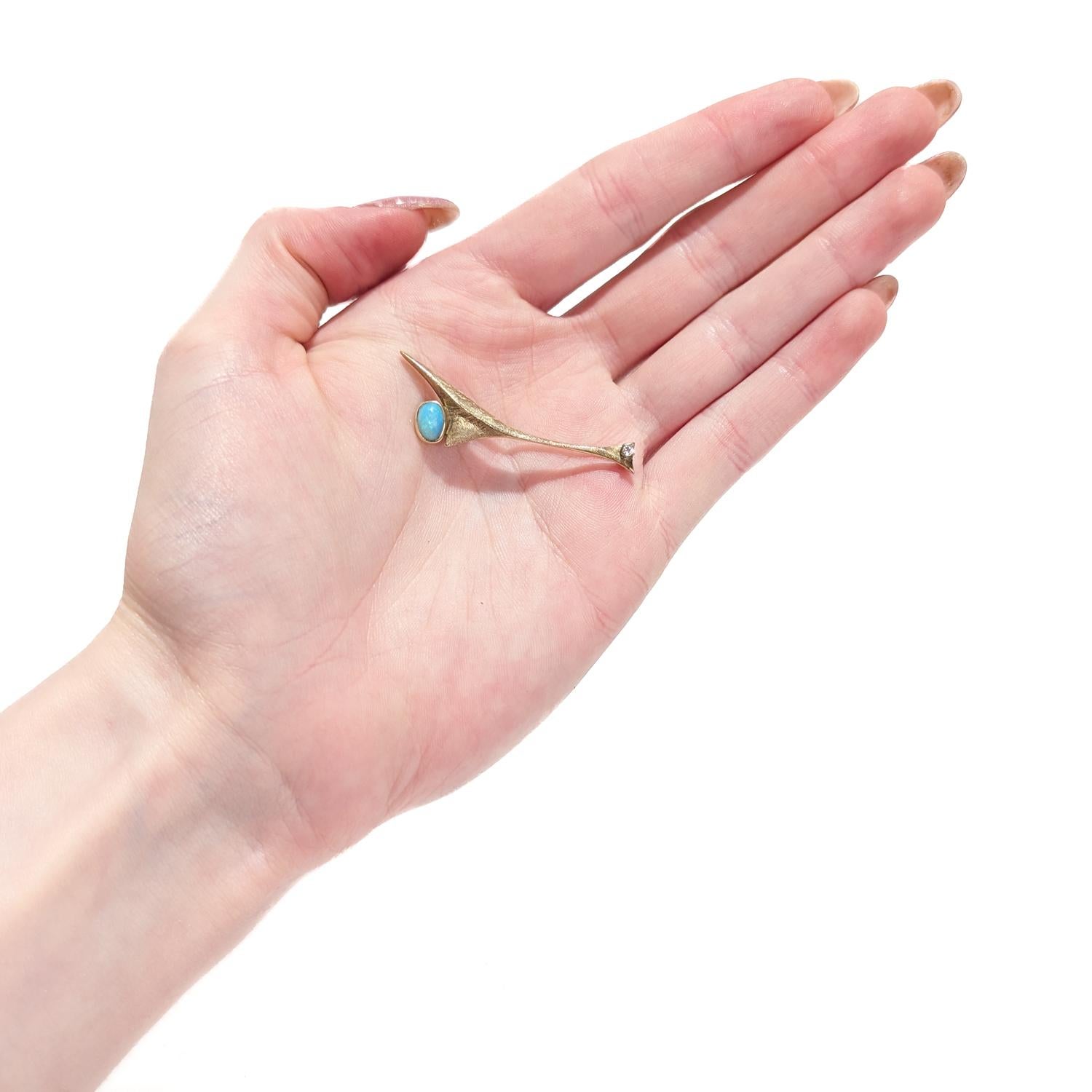 Mid-Century Modernist Studio 10 Karat Gold Opal & Diamond Pin or Brooch For Sale 7