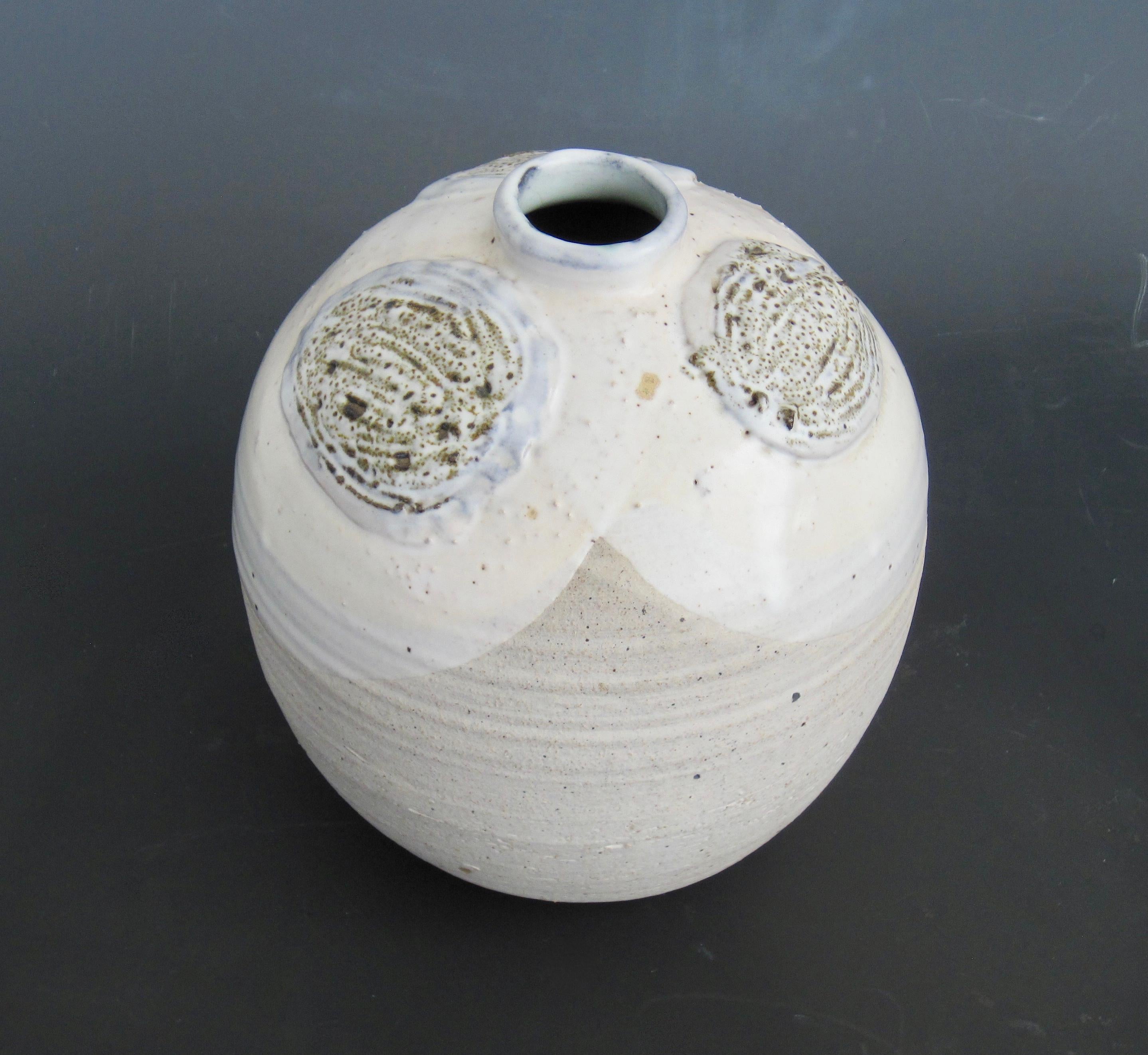 American Mid Century Modernist Studio Pottery White Vase, Signed For Sale