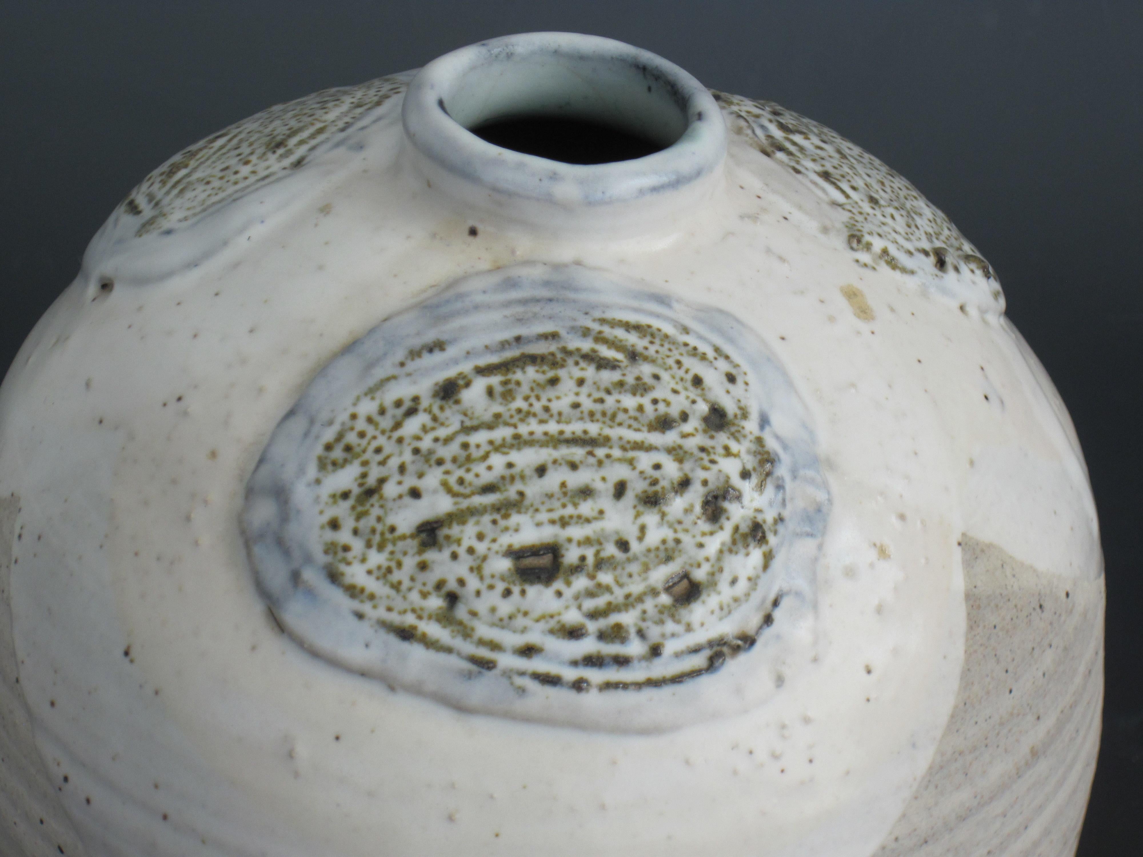 Glazed Mid Century Modernist Studio Pottery White Vase, Signed For Sale