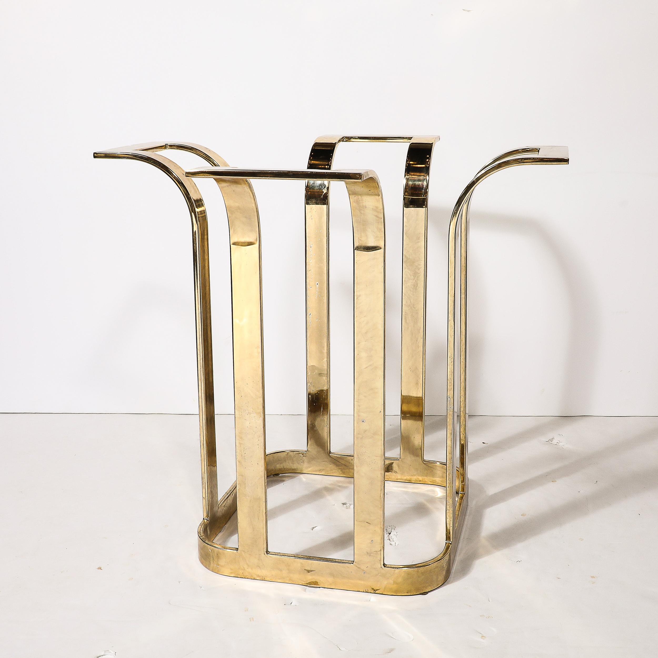 Table de salle à manger avec plateau en verre, modernisme du milieu du siècle, forme de tulipe stylisée en laiton bagué en vente 3