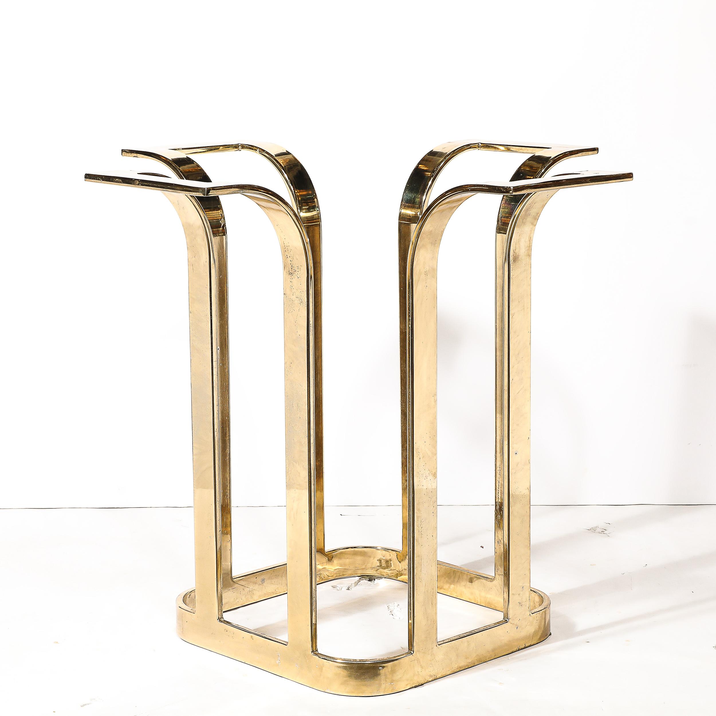 Table de salle à manger avec plateau en verre, modernisme du milieu du siècle, forme de tulipe stylisée en laiton bagué en vente 7