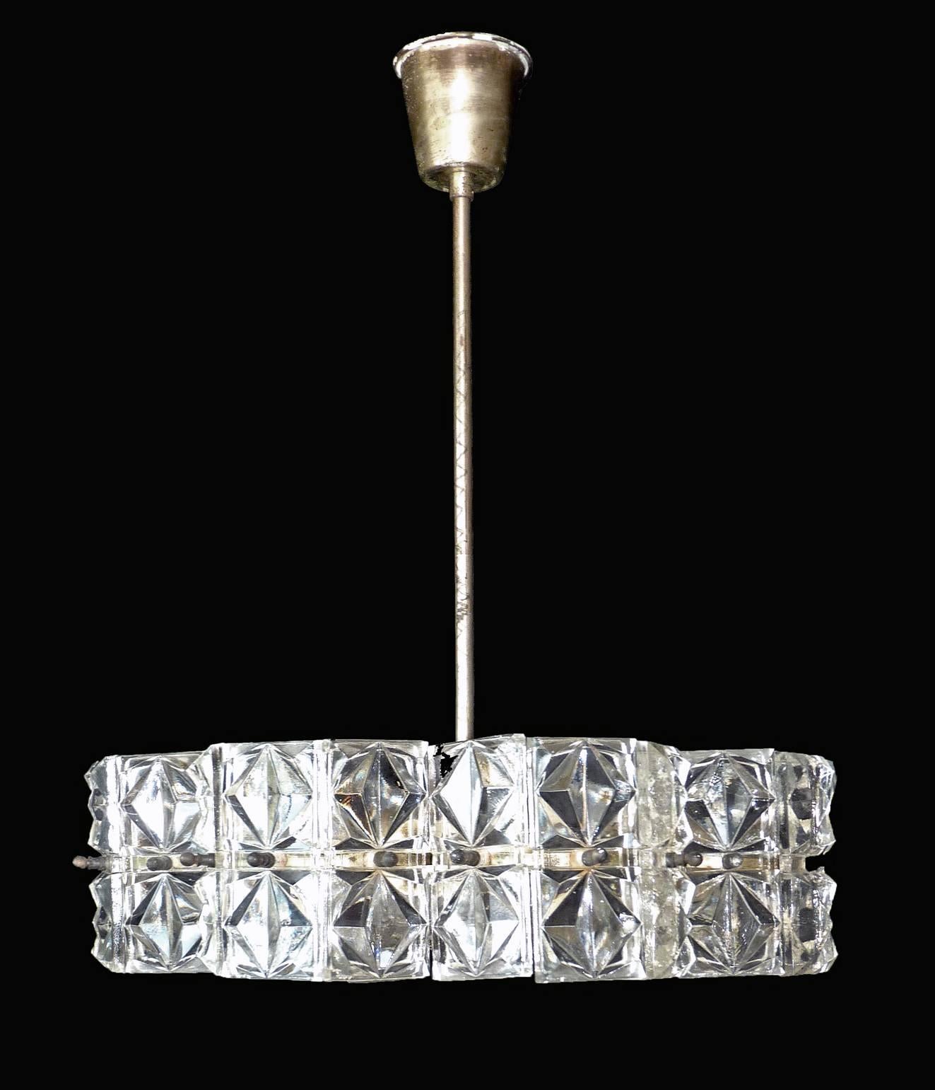 20th Century Mid-century Modernist Sunburst Sunflower Kinkeldey Glass Chandelier Flush Mount