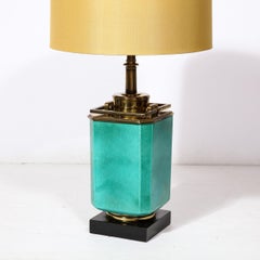 Mid-Century Modernist Table Lamp in Turquoise Jade w/ Polished Brass Fittings