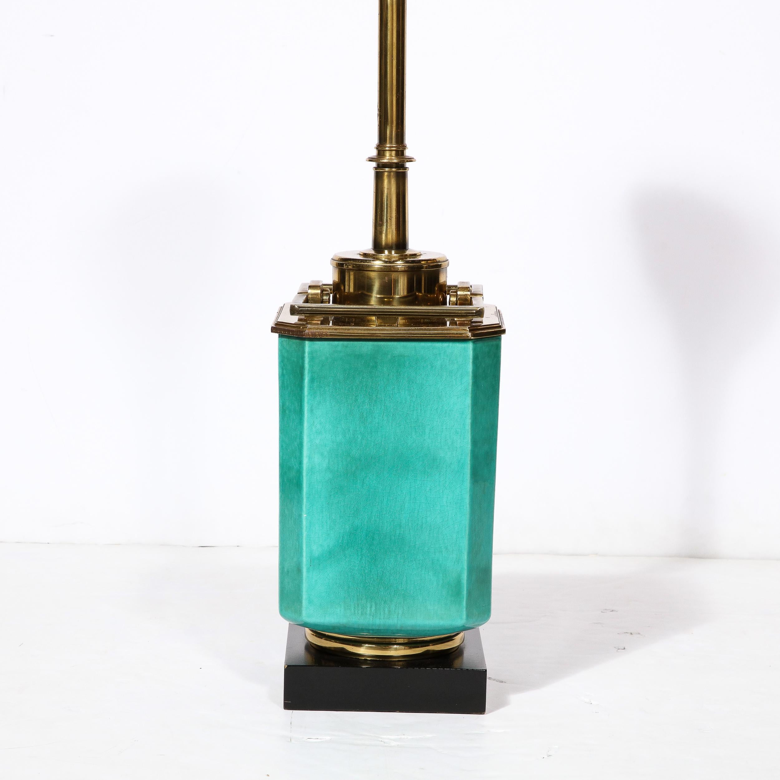 Mid-20th Century Mid-Century Modernist Table Lamp in Turquoise Jade w/ Polished Brass Fittings For Sale