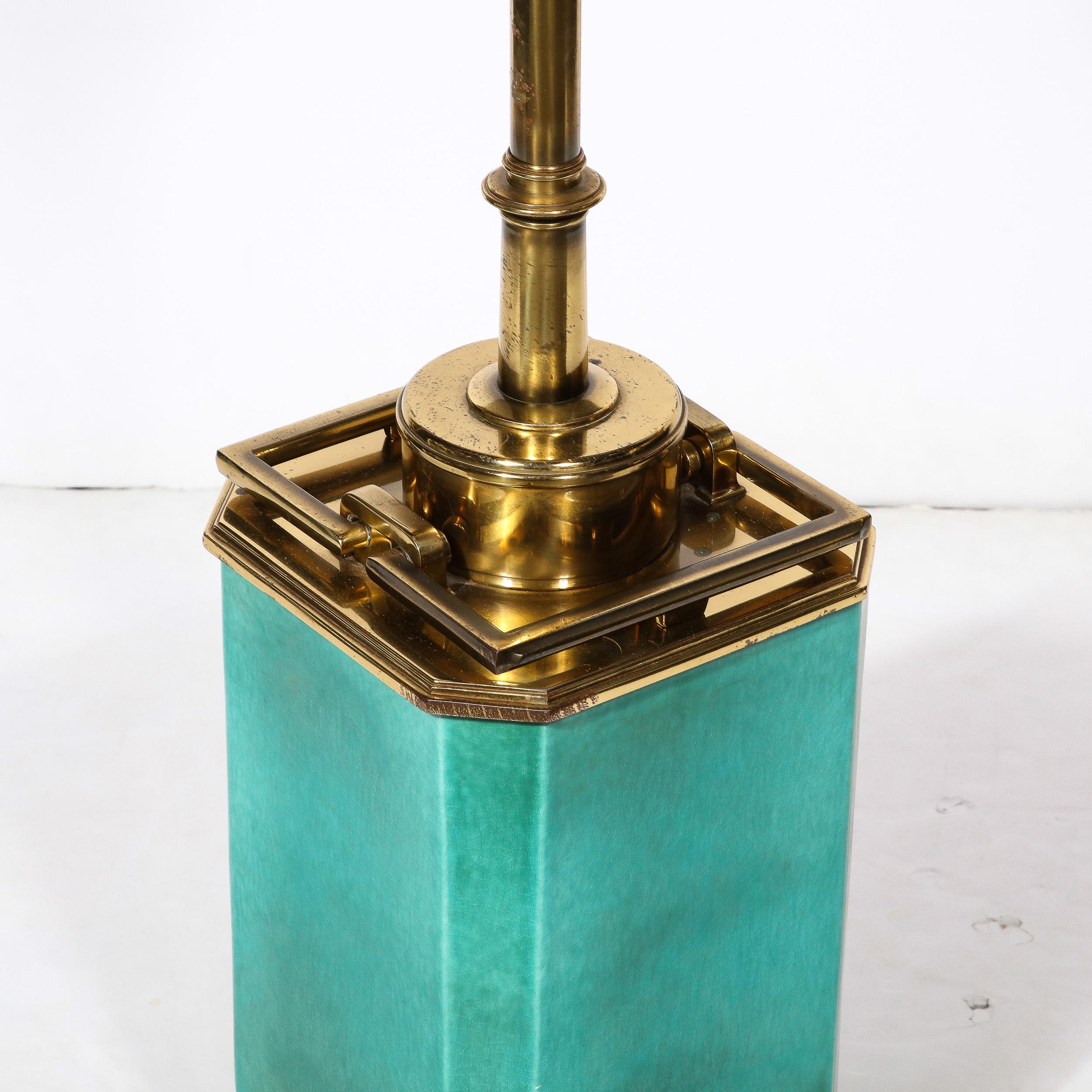Mid-Century Modernist Table Lamp in Turquoise Jade w/ Polished Brass Fittings For Sale 2