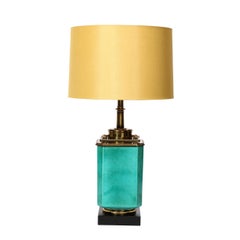Retro Mid-Century Modernist Table Lamp in Turquoise Jade w/ Polished Brass Fittings
