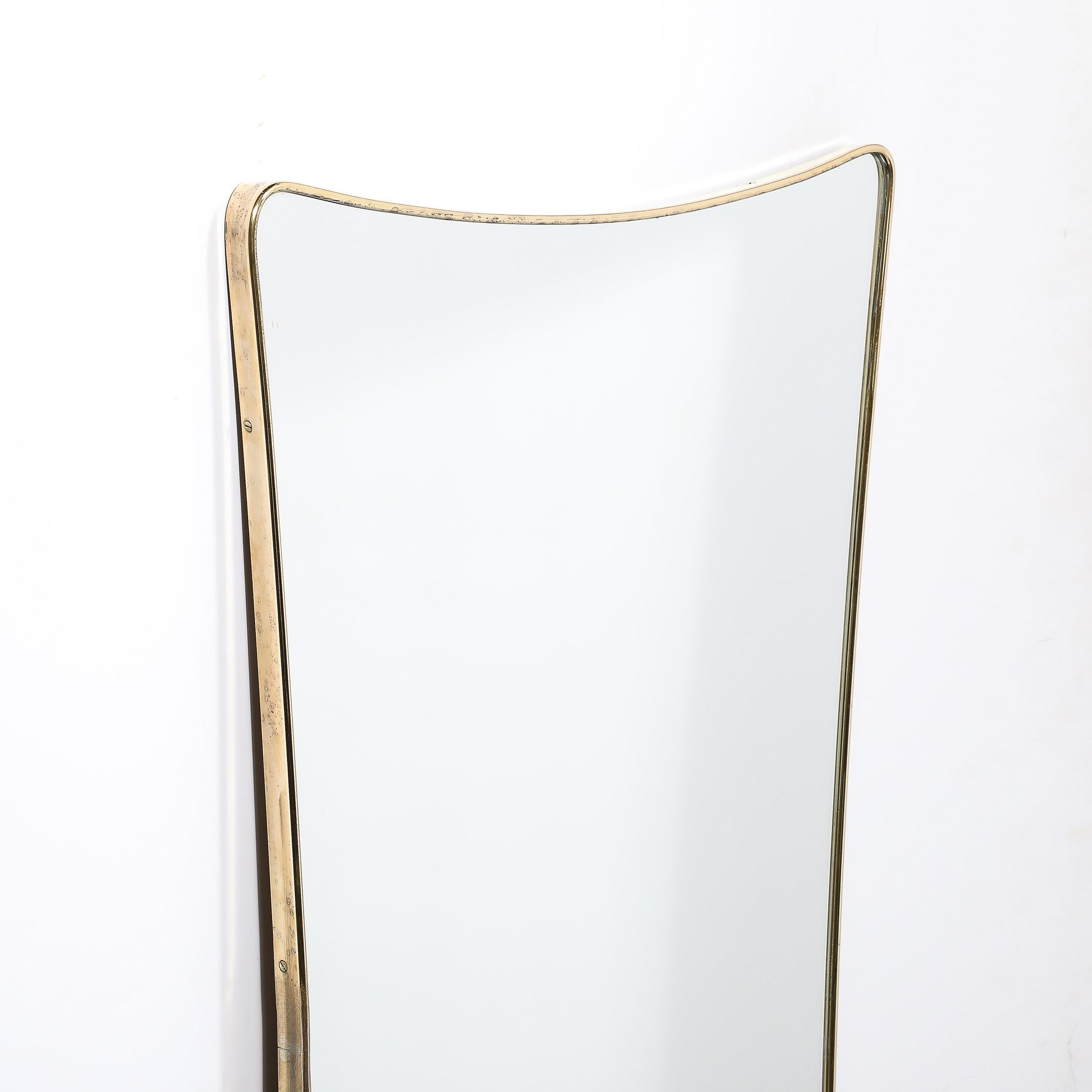 Italian Mid-Century Modernist Tapered Atomic Form Brass Wrapped Mirror
