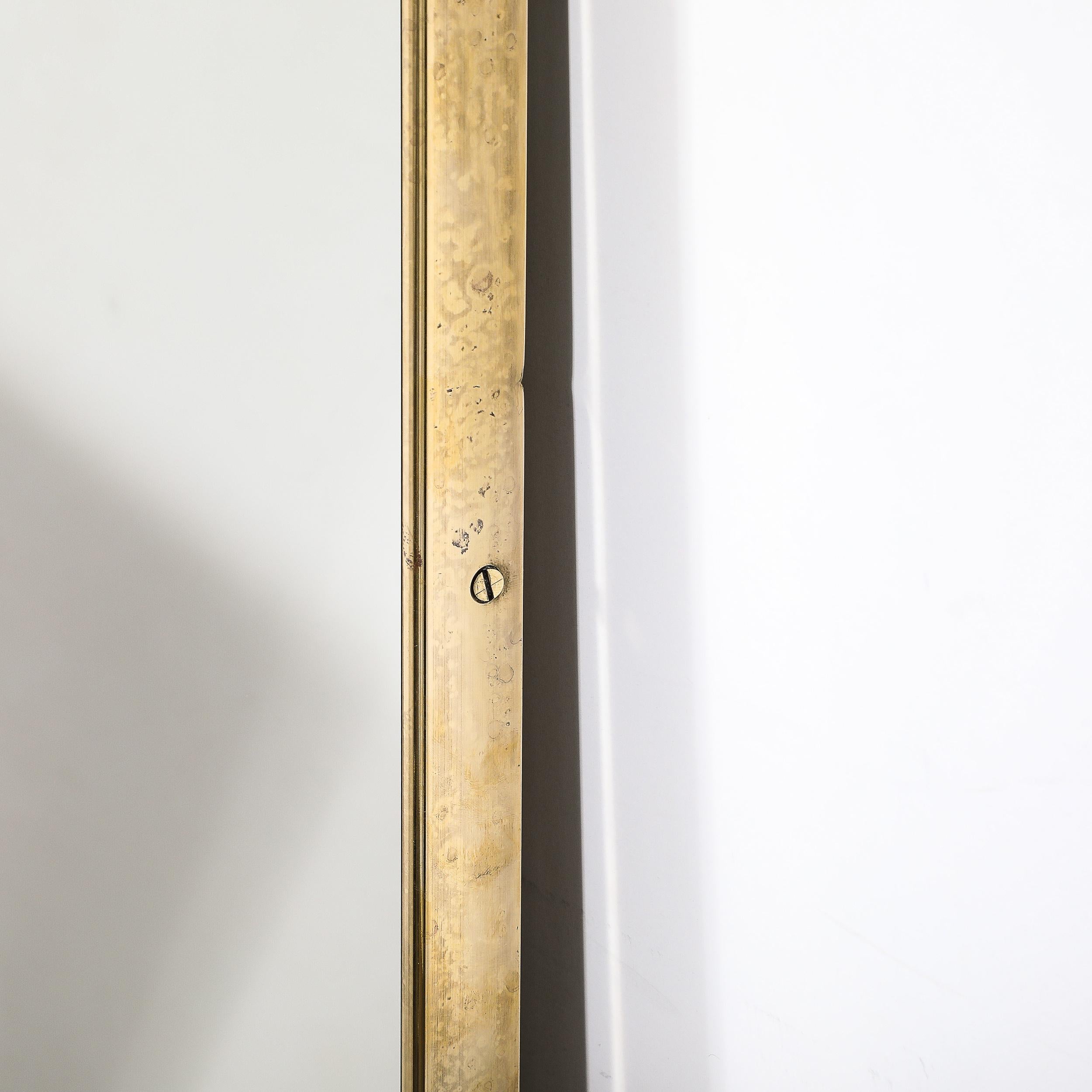 Mid-Century Modernist Tapered Brass Wrapped Mirror with Concave Top Detailing For Sale 2