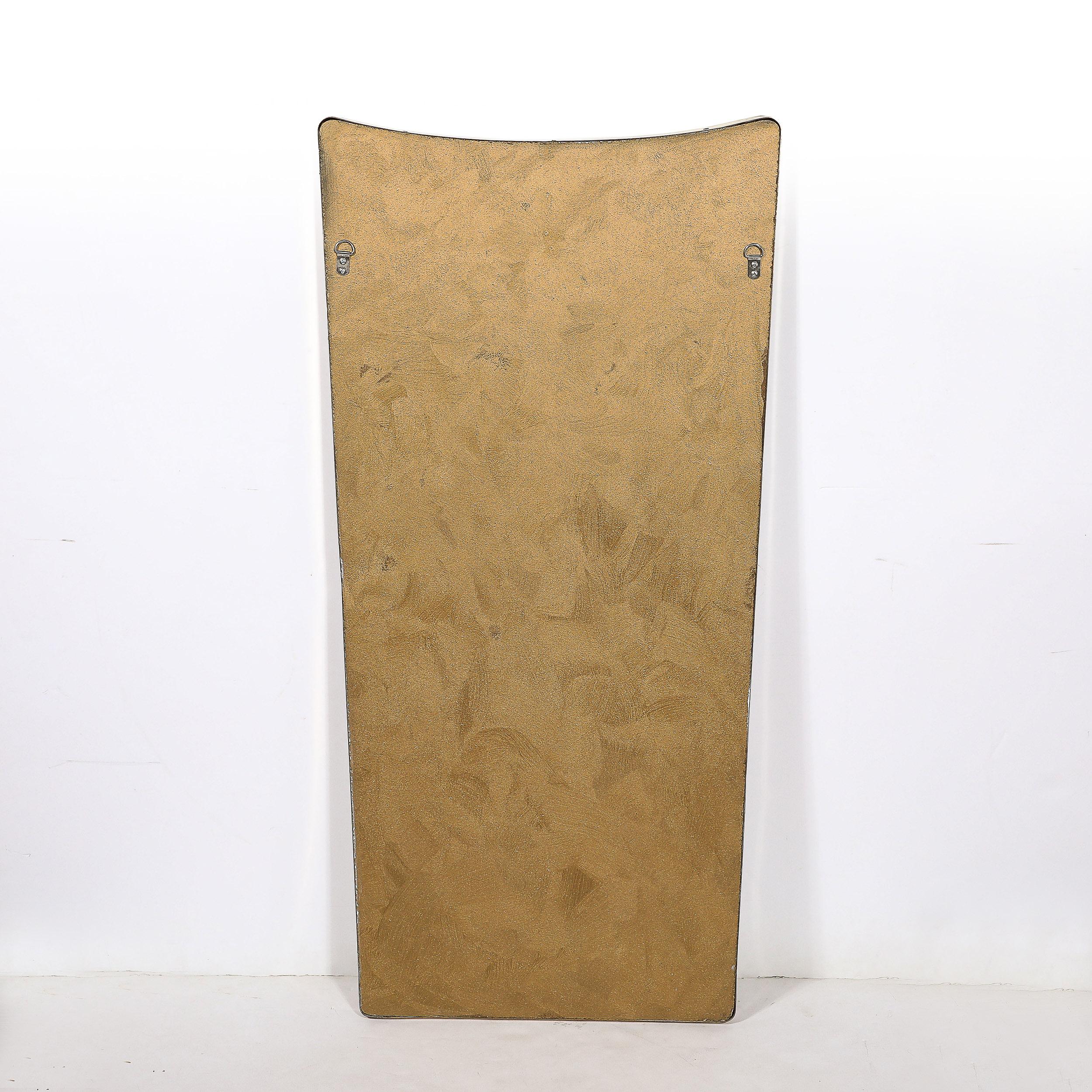 Mid-Century Modernist Tapered Brass Wrapped Mirror with Concave Top Detailing For Sale 4