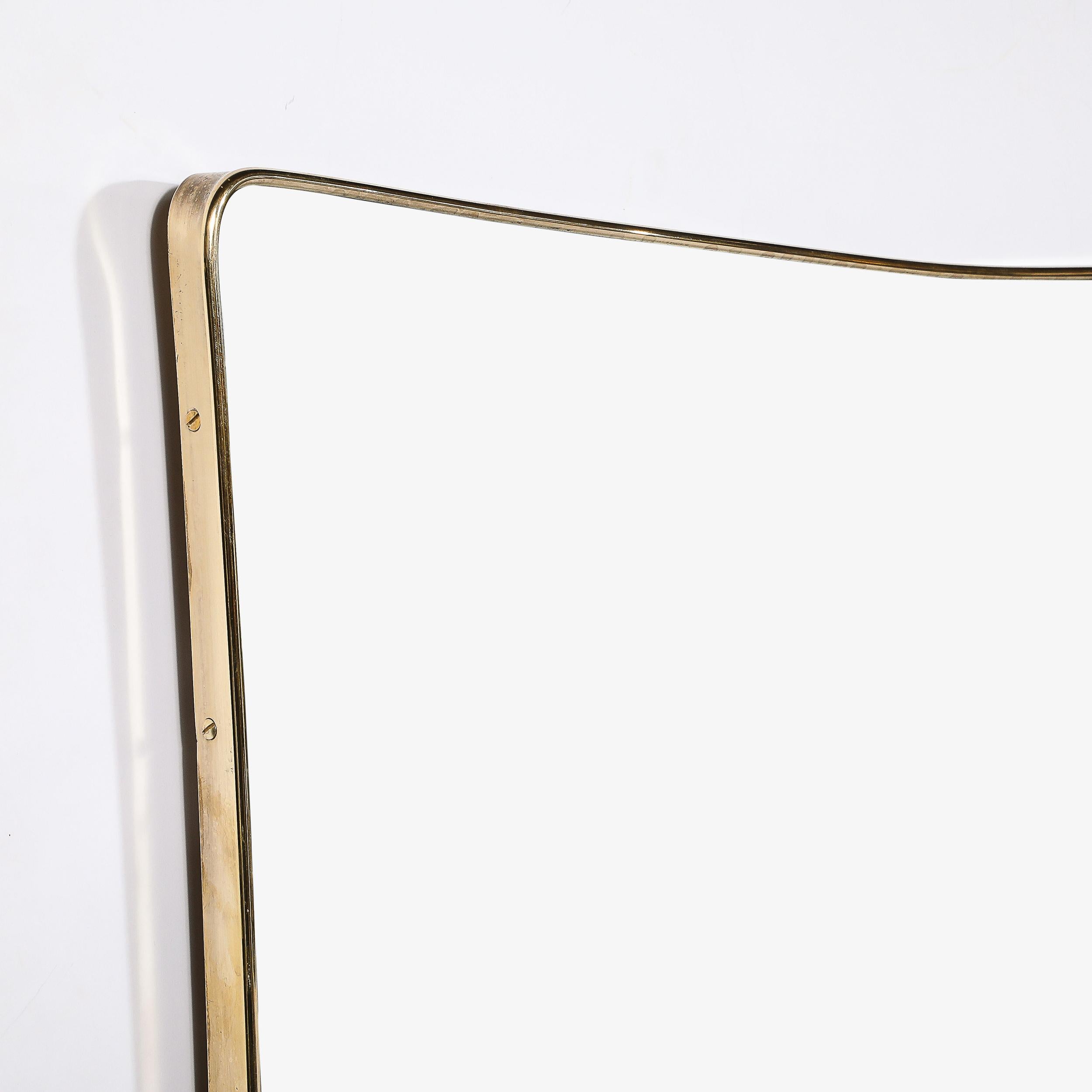 Mid-Century Modernist Tapered Trapezoidal Brass Wrapped Mirror For Sale 1