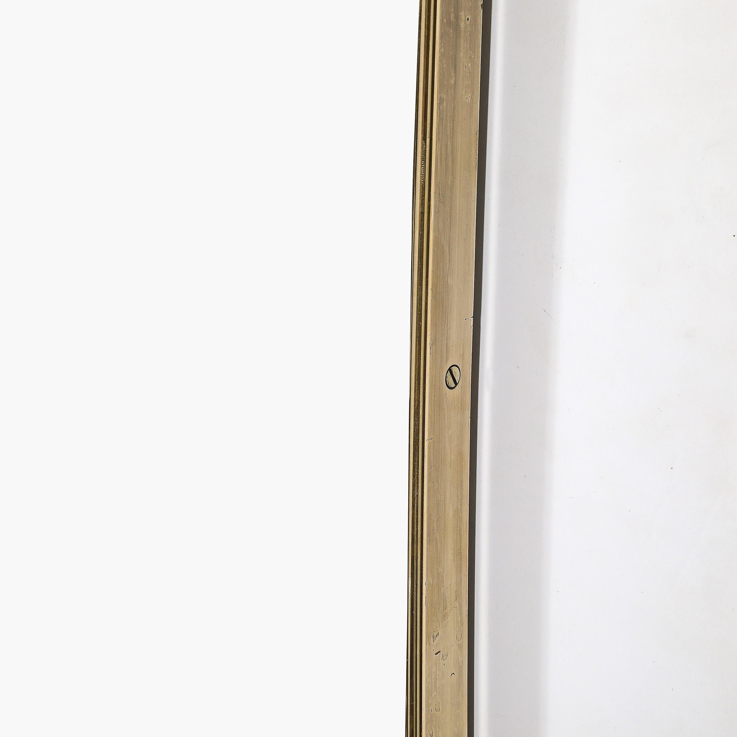 Mid-Century Modernist Tapered Trapezoidal Brass Wrapped Mirror For Sale 4