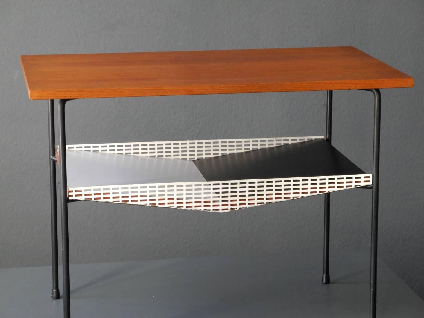 Italian Mid-Century Modernist Teak Perforated Metal Side Table from Italy