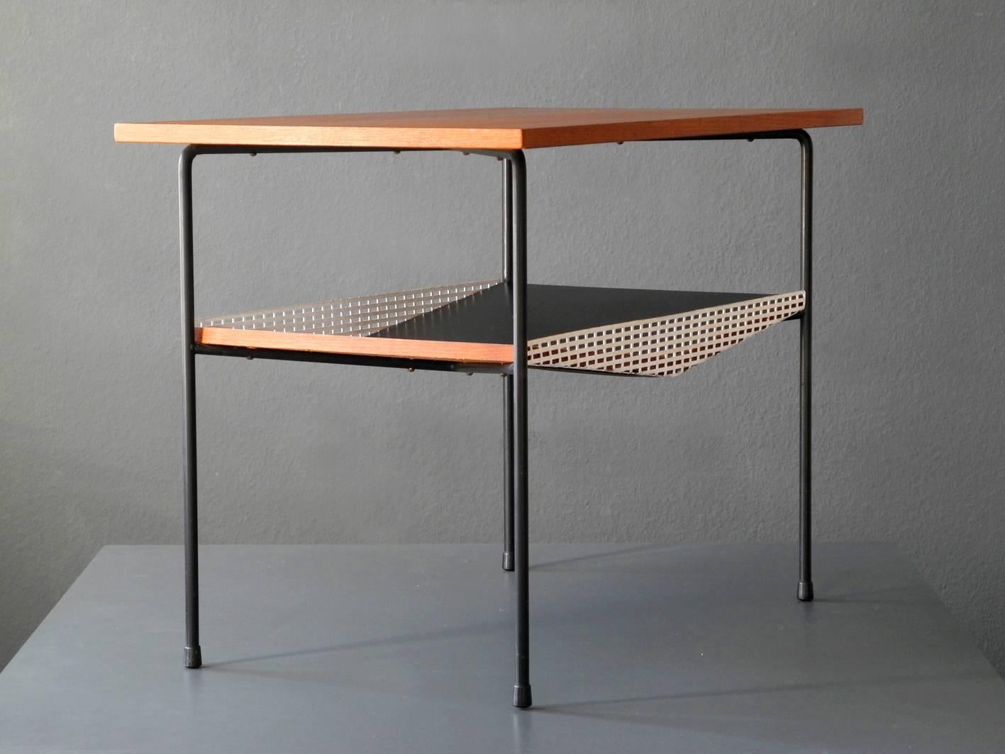 Mid-Century Modernist Teak Perforated Metal Side Table from Italy In Excellent Condition In München, DE