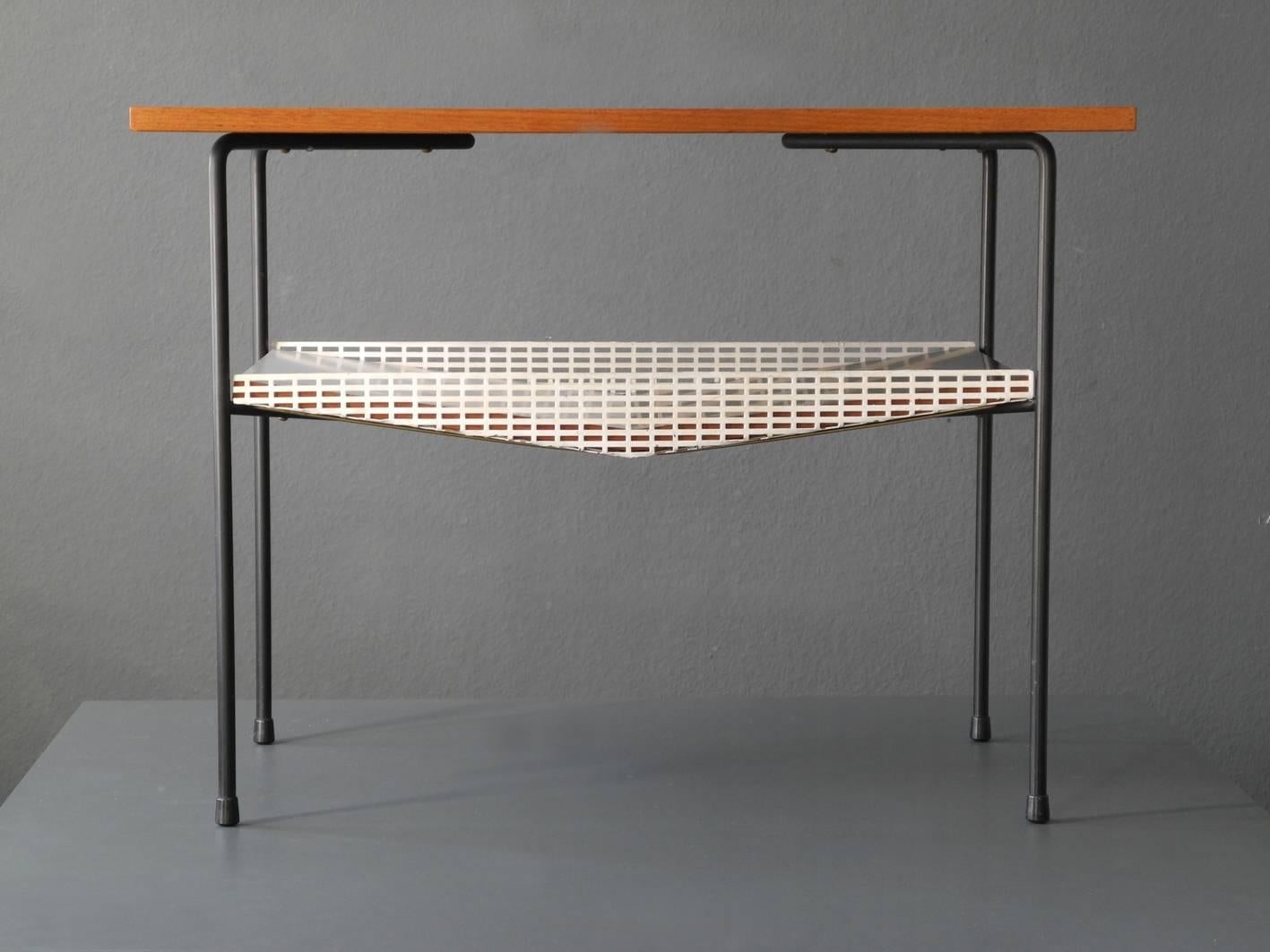 Mid-20th Century Mid-Century Modernist Teak Perforated Metal Side Table from Italy