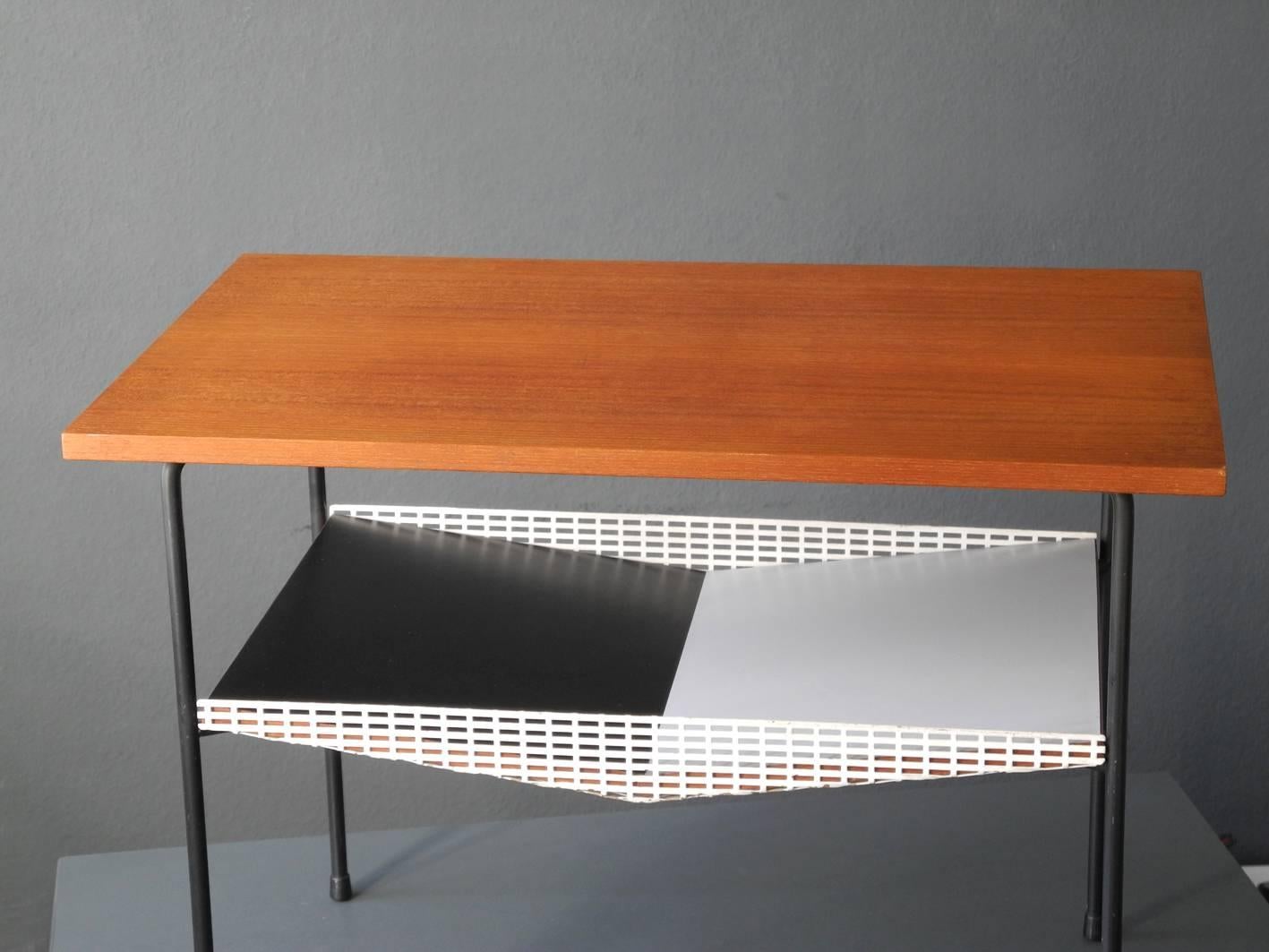 Mid-Century Modernist Teak Perforated Metal Side Table from Italy 1