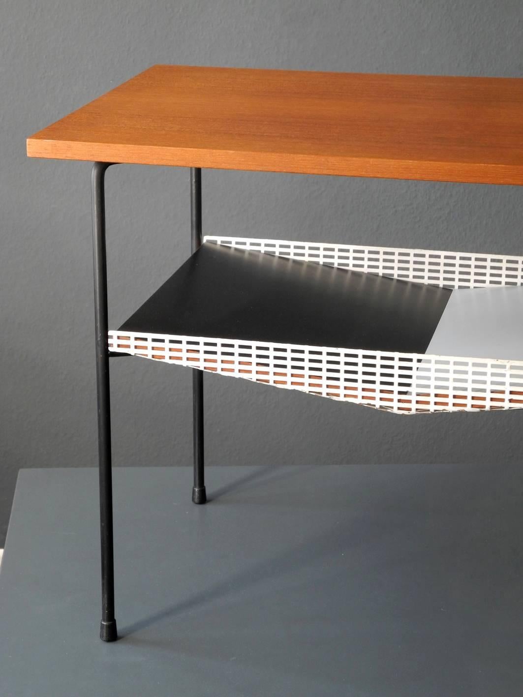 Mid-Century Modernist Teak Perforated Metal Side Table from Italy 2