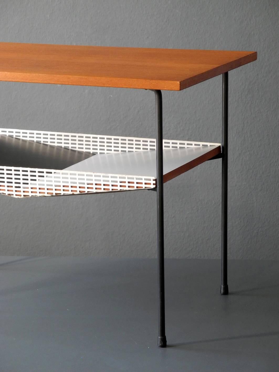 Mid-Century Modernist Teak Perforated Metal Side Table from Italy 3