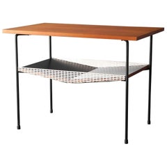 Vintage Mid-Century Modernist Teak Perforated Metal Side Table from Italy