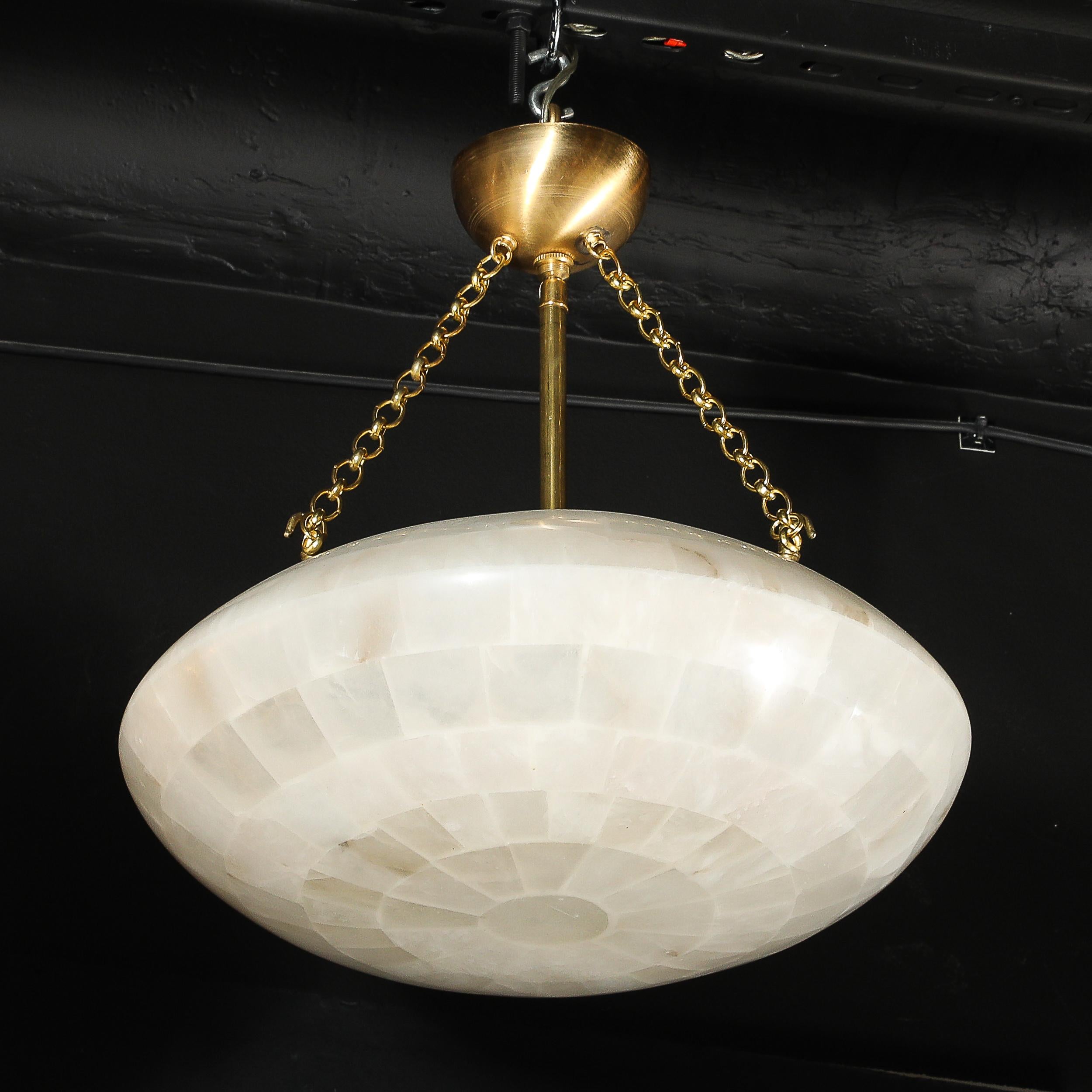 Lampadario a sospensione in alabastro tessellato di metà secolo con accessori in ottone in vendita 5
