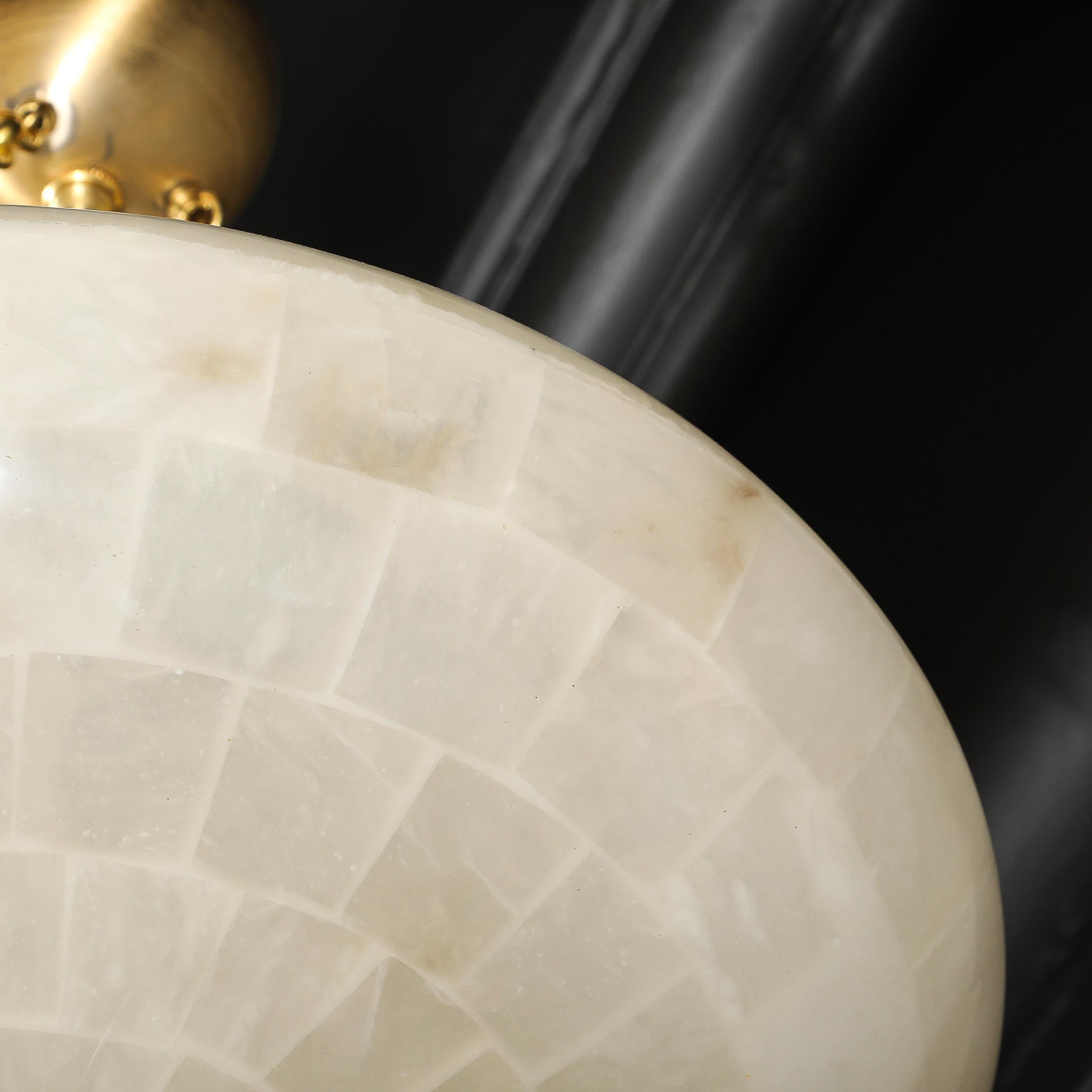 Lampadario a sospensione in alabastro tessellato di metà secolo con accessori in ottone in vendita 6