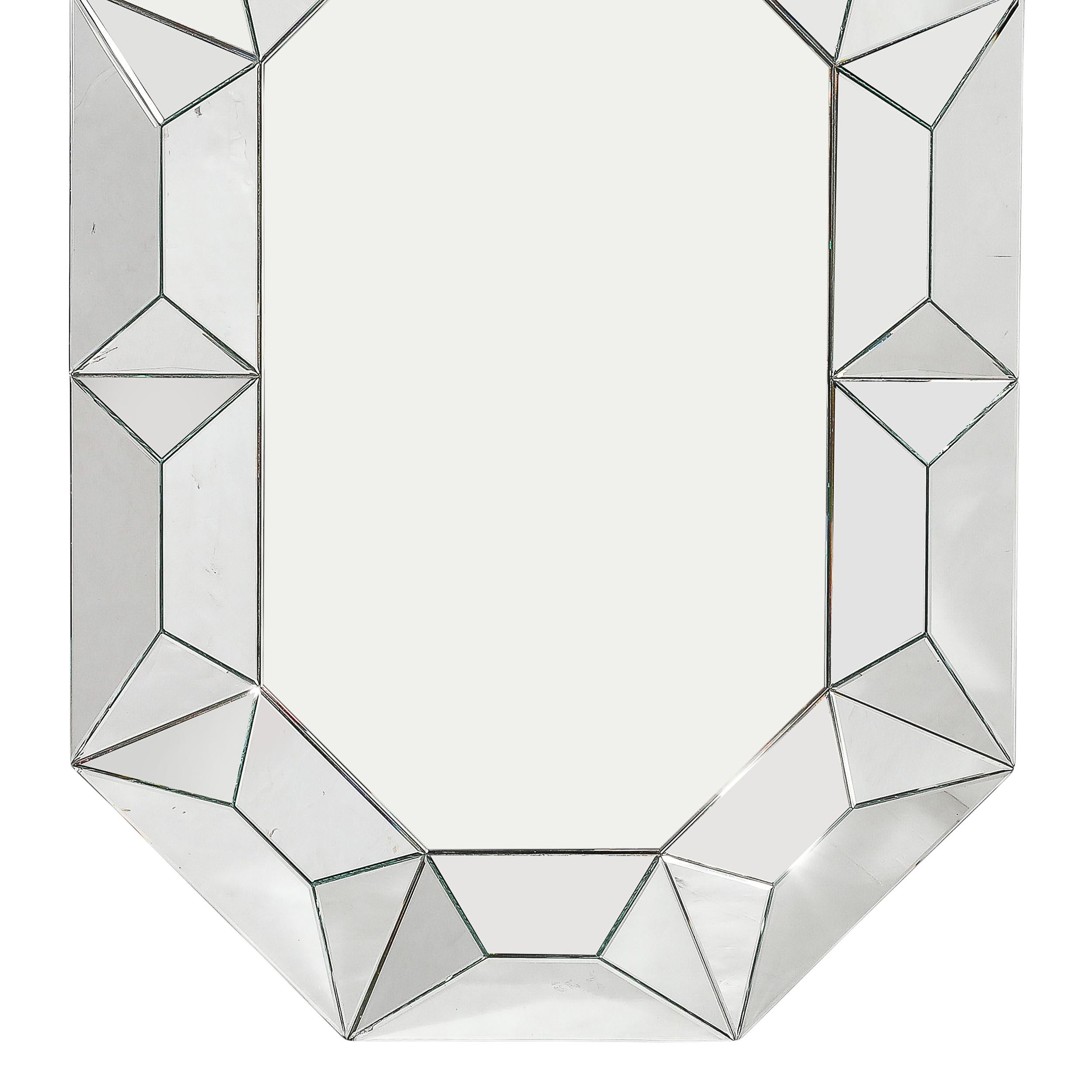 American Mid-Century Modernist Tessellated Octagonal Shadowbox Mirror For Sale