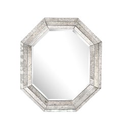 Mid-Century Modernist Tessellated Octagonal Smoked Antiqued Mirror Border