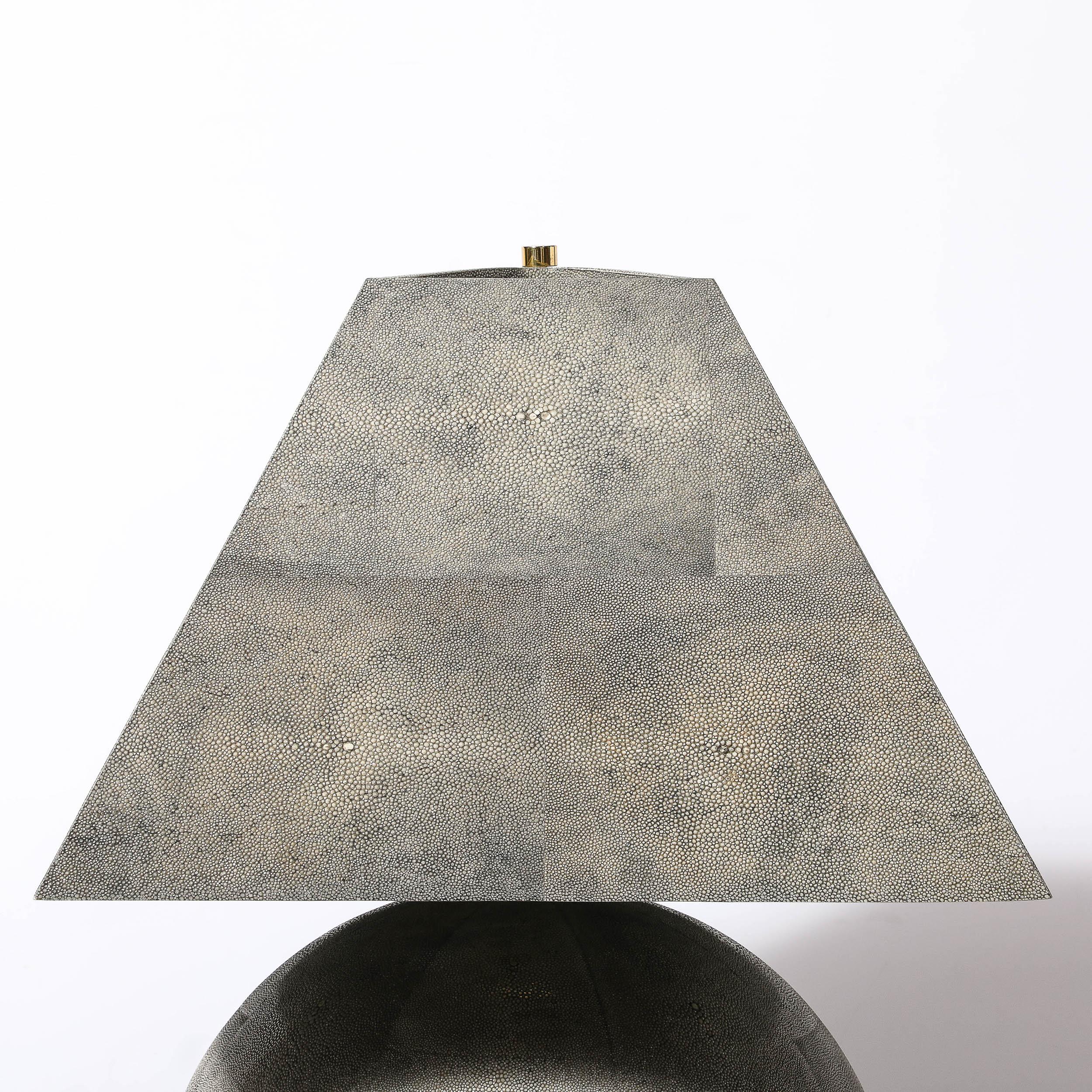 Mid-Century Modernist Tessellated Shagreen Geometric Table Lamp by Karl Springer For Sale 4