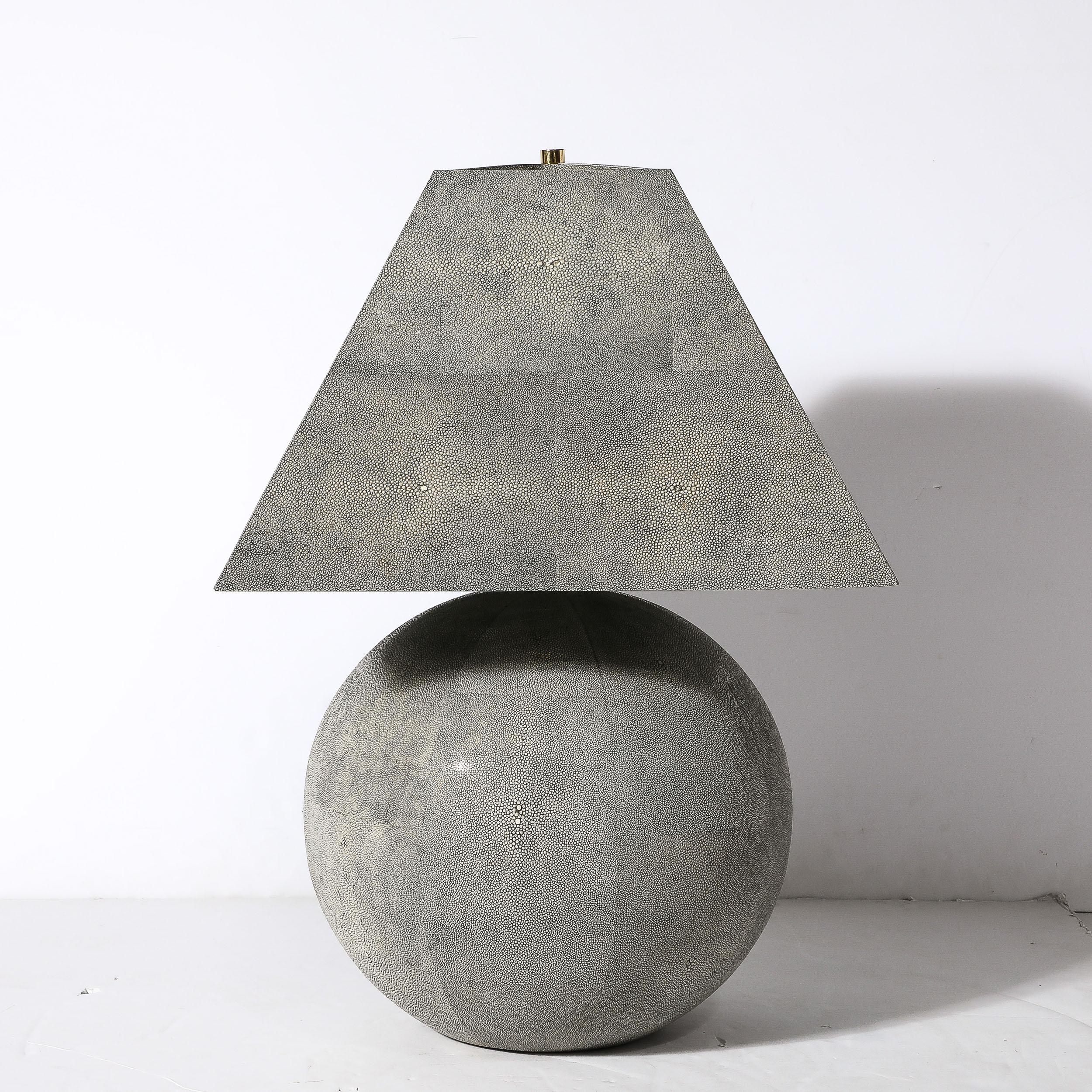Mid-Century Modernist Tessellated Shagreen Geometric Table Lamp by Karl Springer For Sale 5