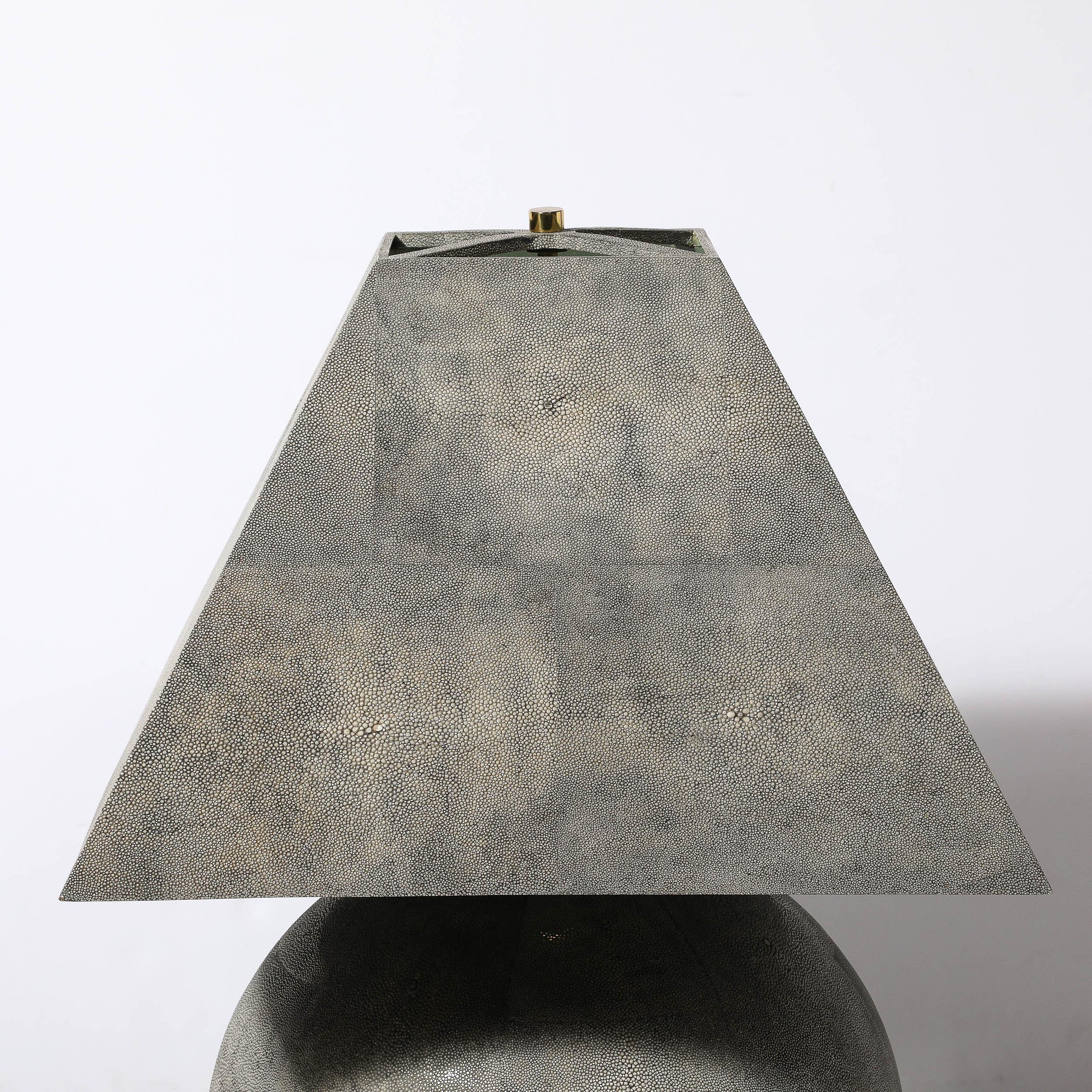 Mid-Century Modernist Tessellated Shagreen Geometric Table Lamp by Karl Springer For Sale 11