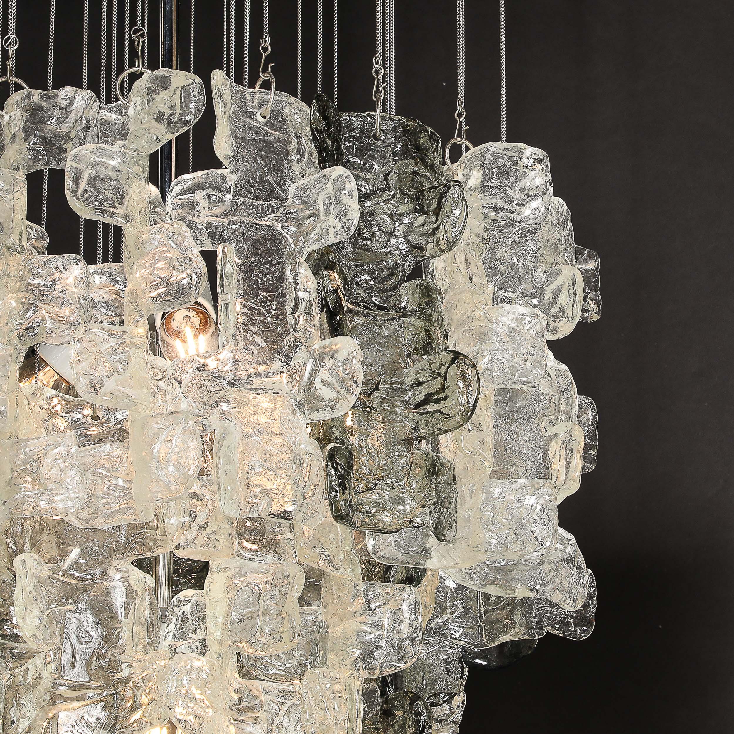 Mid-Century Modernist Textural Clear & Smoked Glass Chandelier by Mazzega For Sale 5