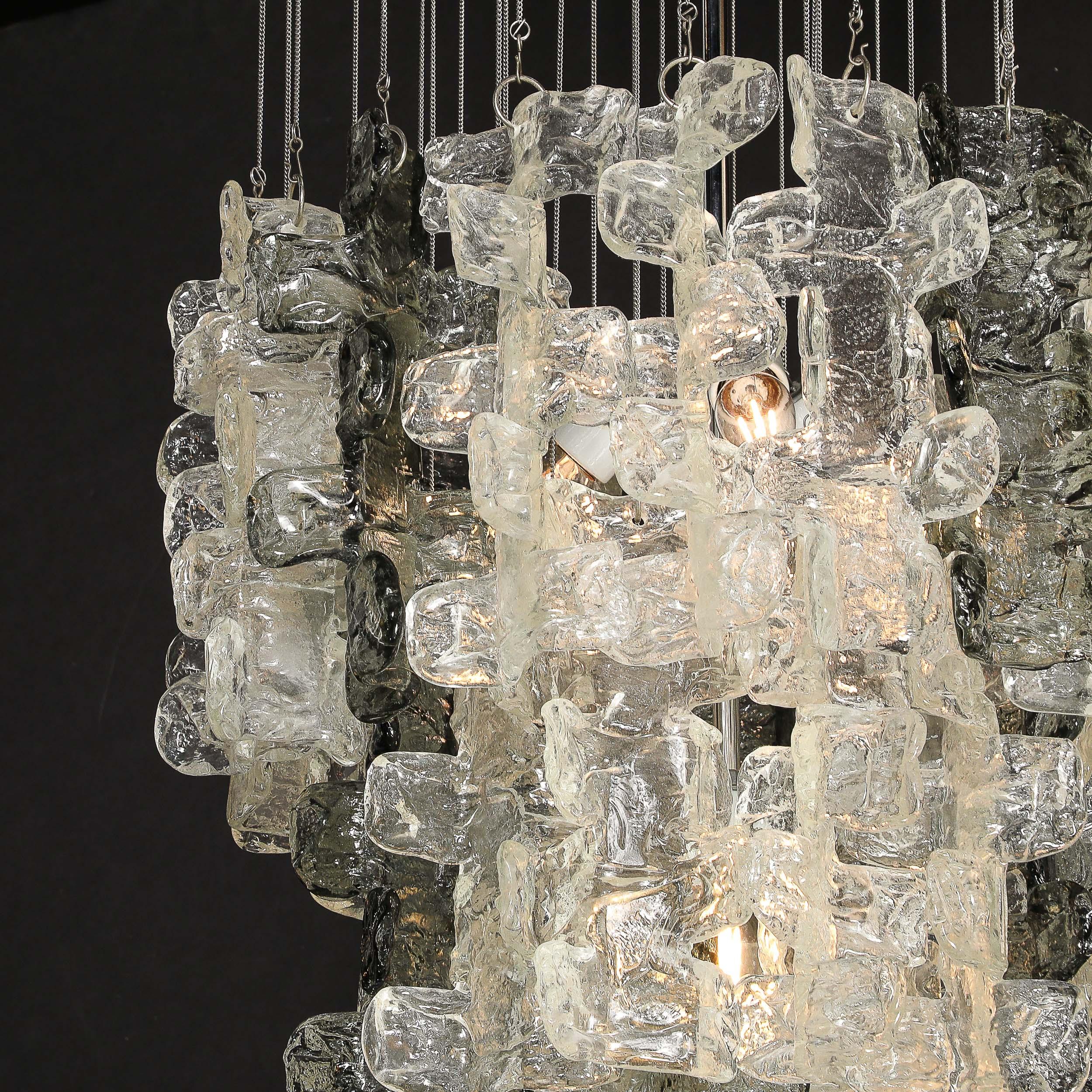 Mid-Century Modernist Textural Clear & Smoked Glass Chandelier by Mazzega For Sale 6